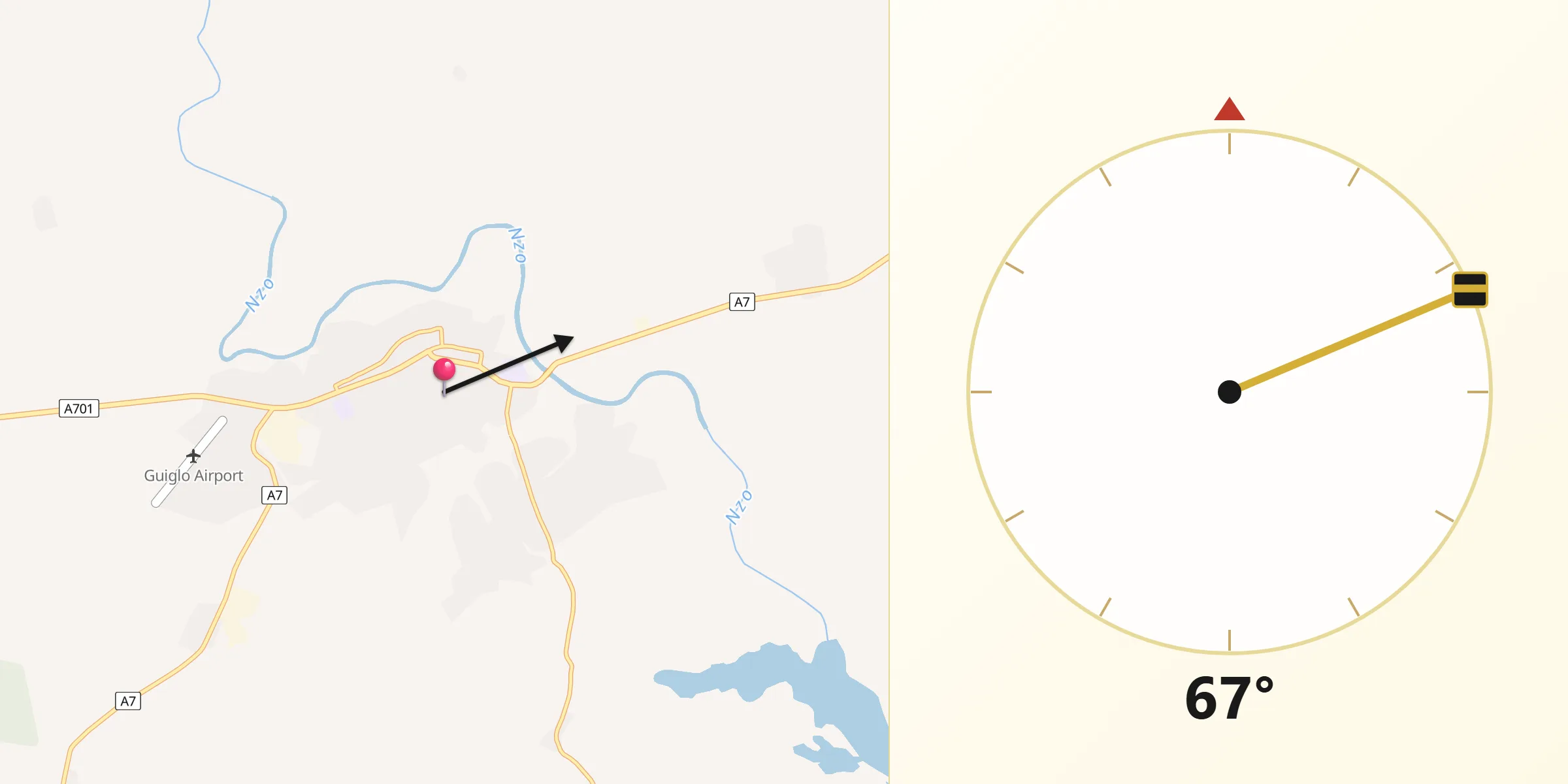 Direction vers la Qibla depuis Guiglo
