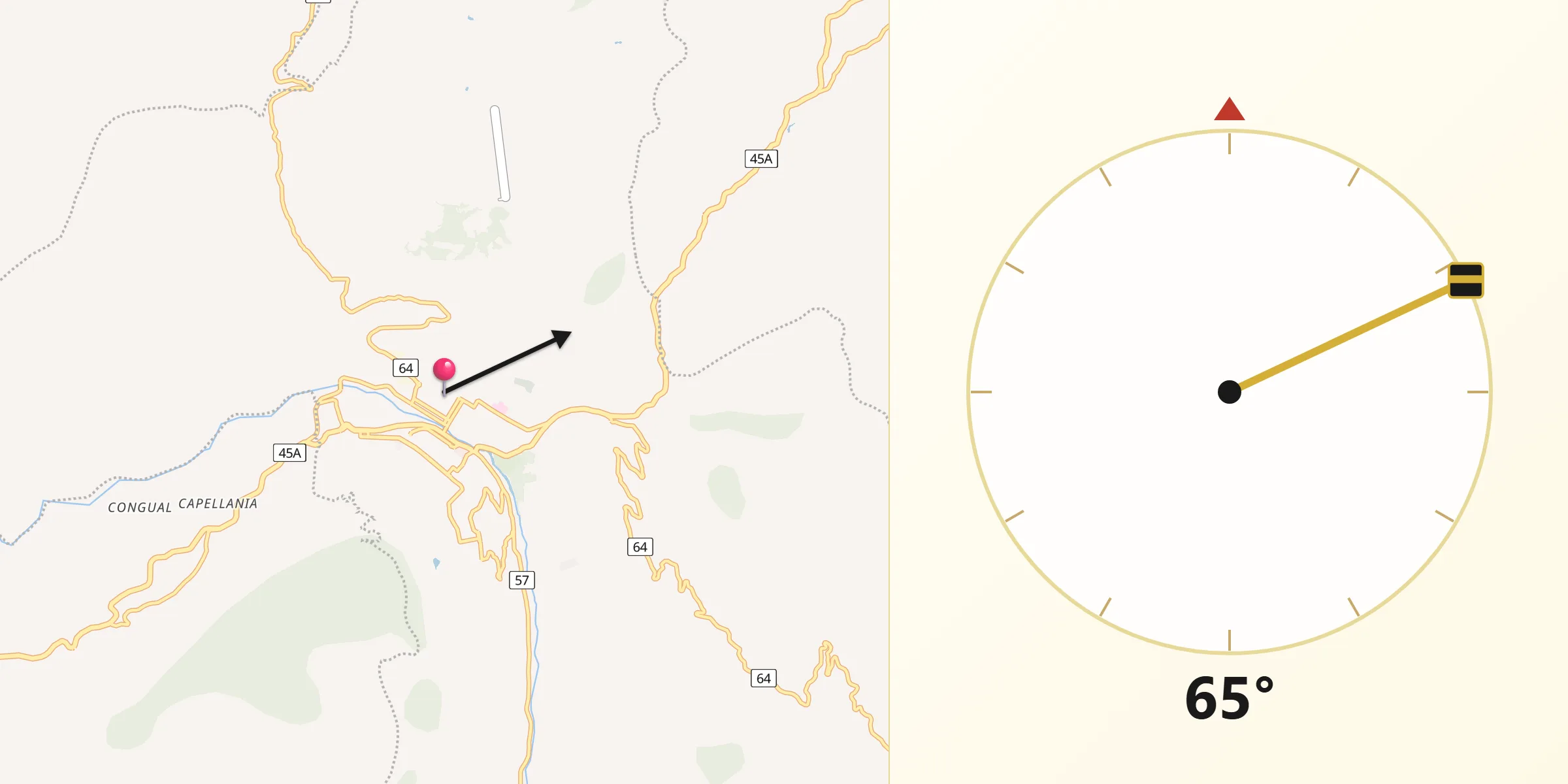 Dirección de la Qibla desde San Gil