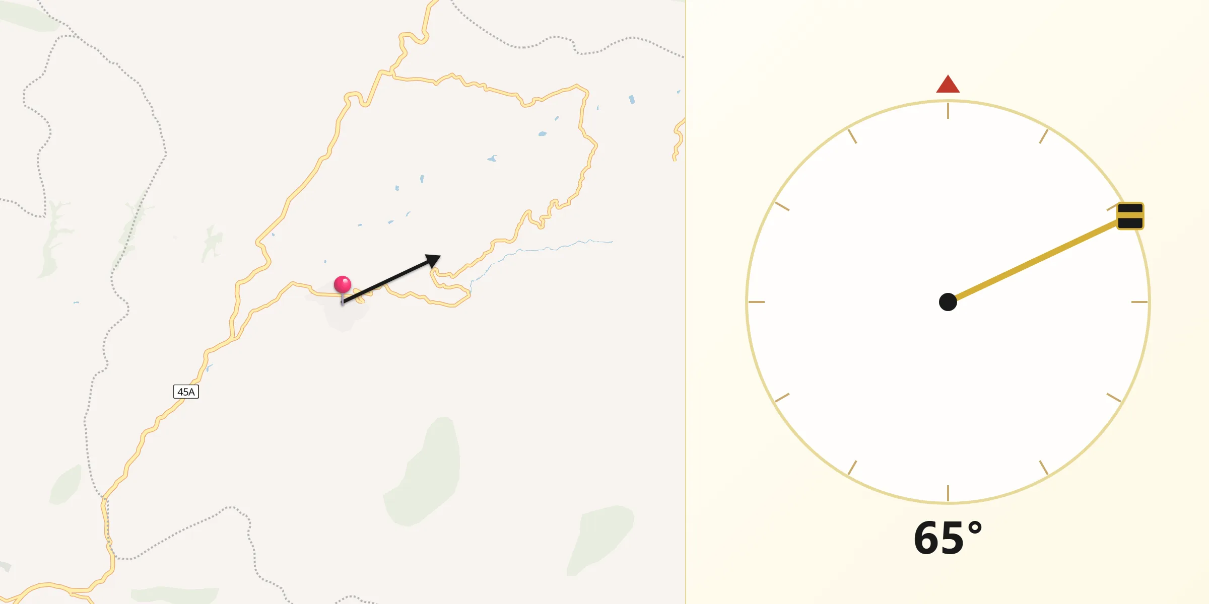 Dirección de la Qibla desde Curití