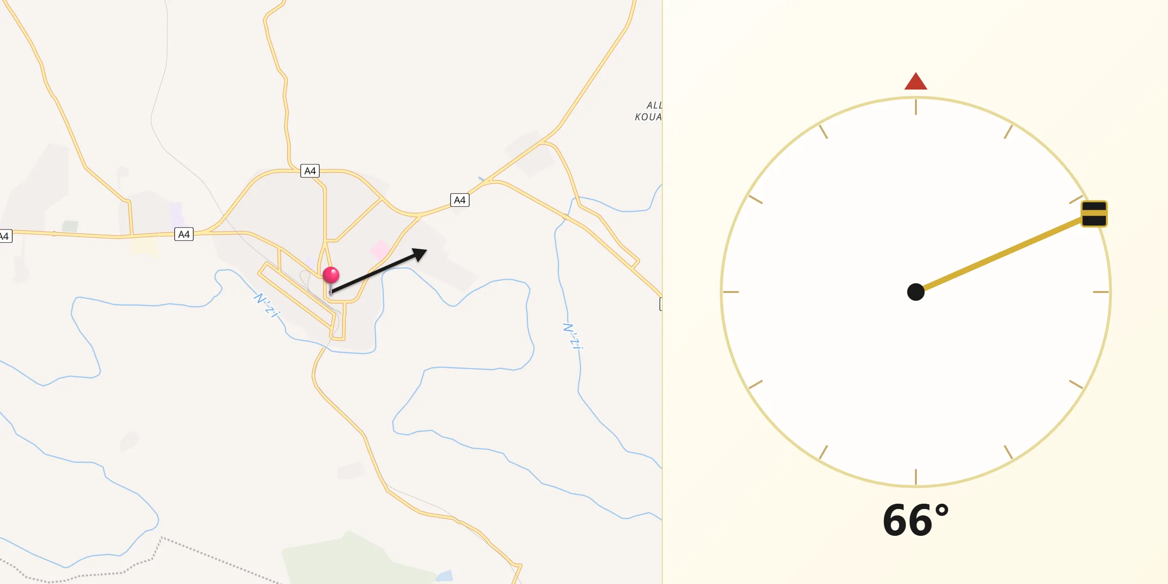 Direction vers la Qibla depuis Dimbokro