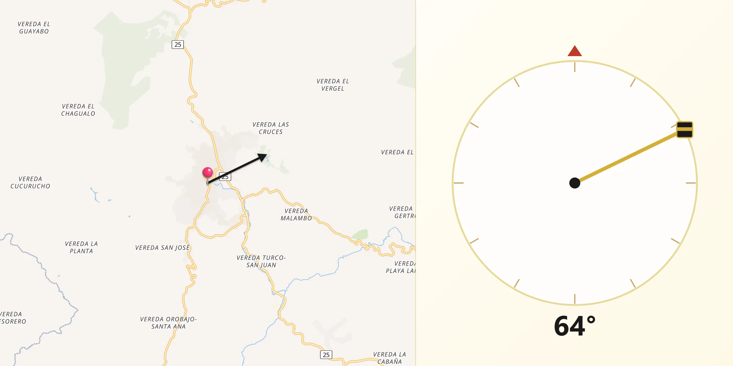 Dirección de la Qibla desde Santa Rosa de Osos