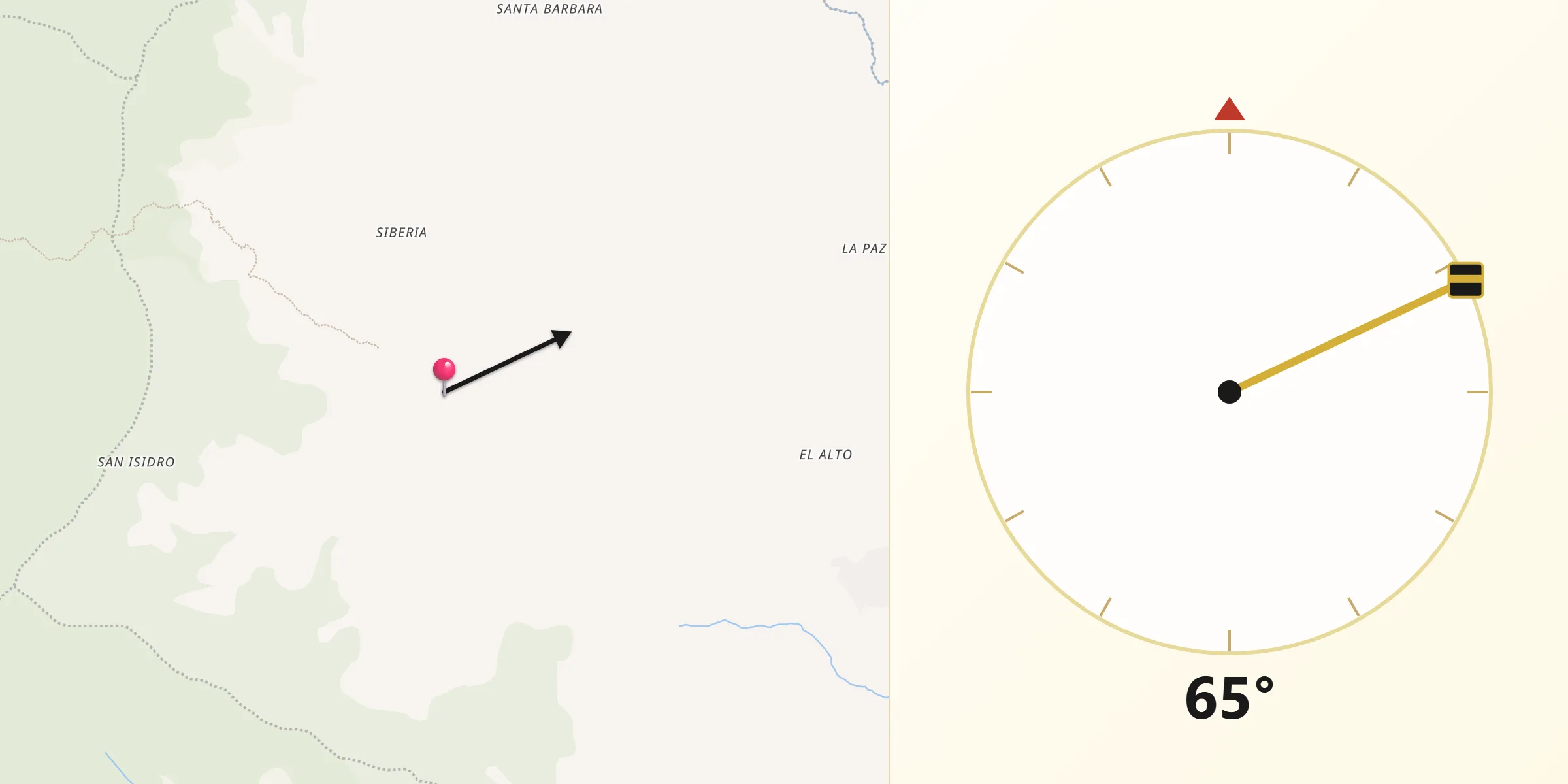 Dirección de la Qibla desde Galán