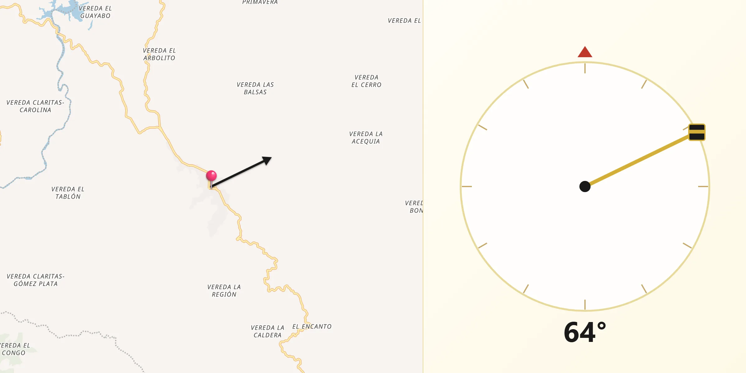 Dirección de la Qibla desde Gómez Plata