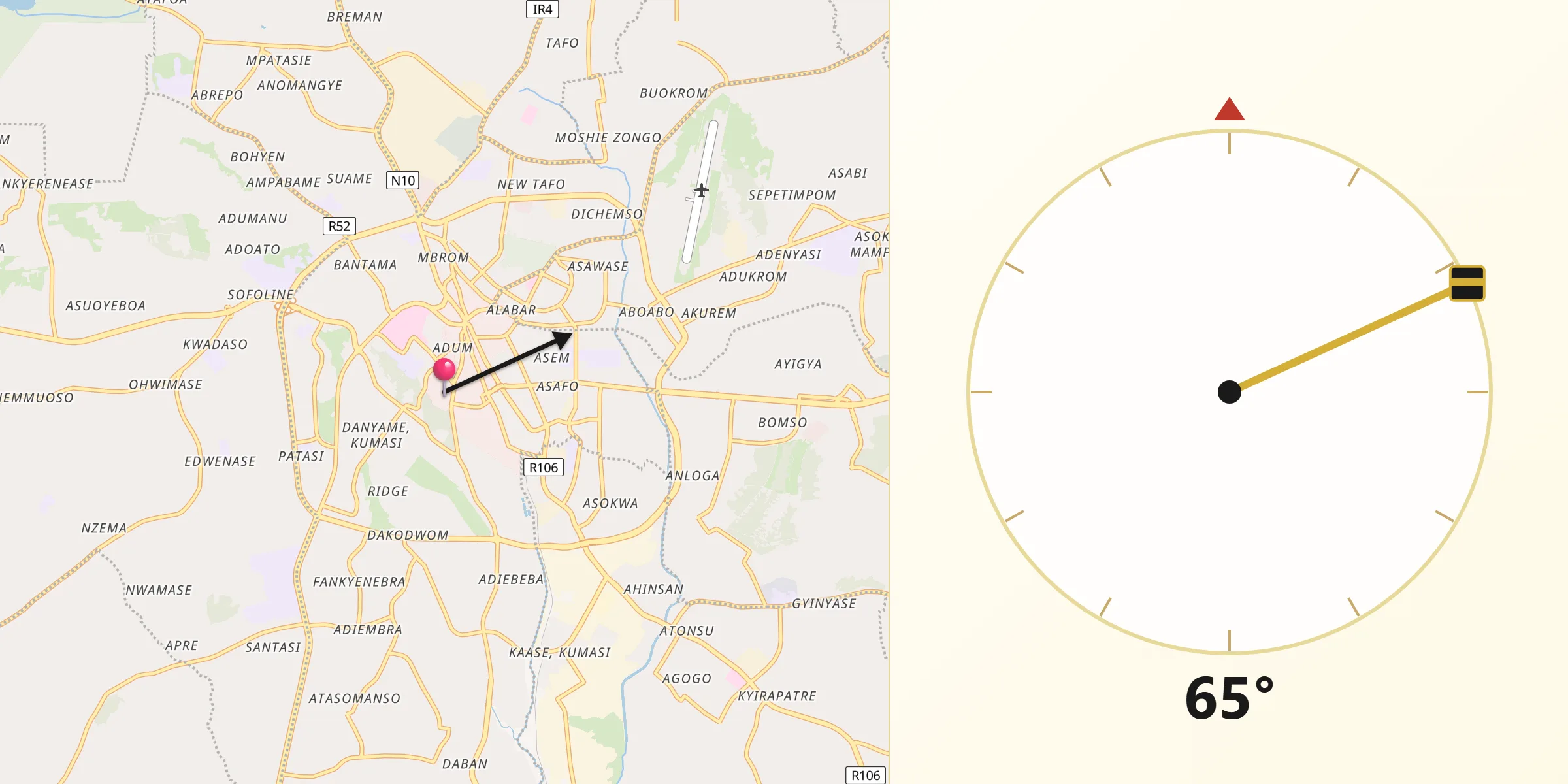 Qibla Direction from Kumasi