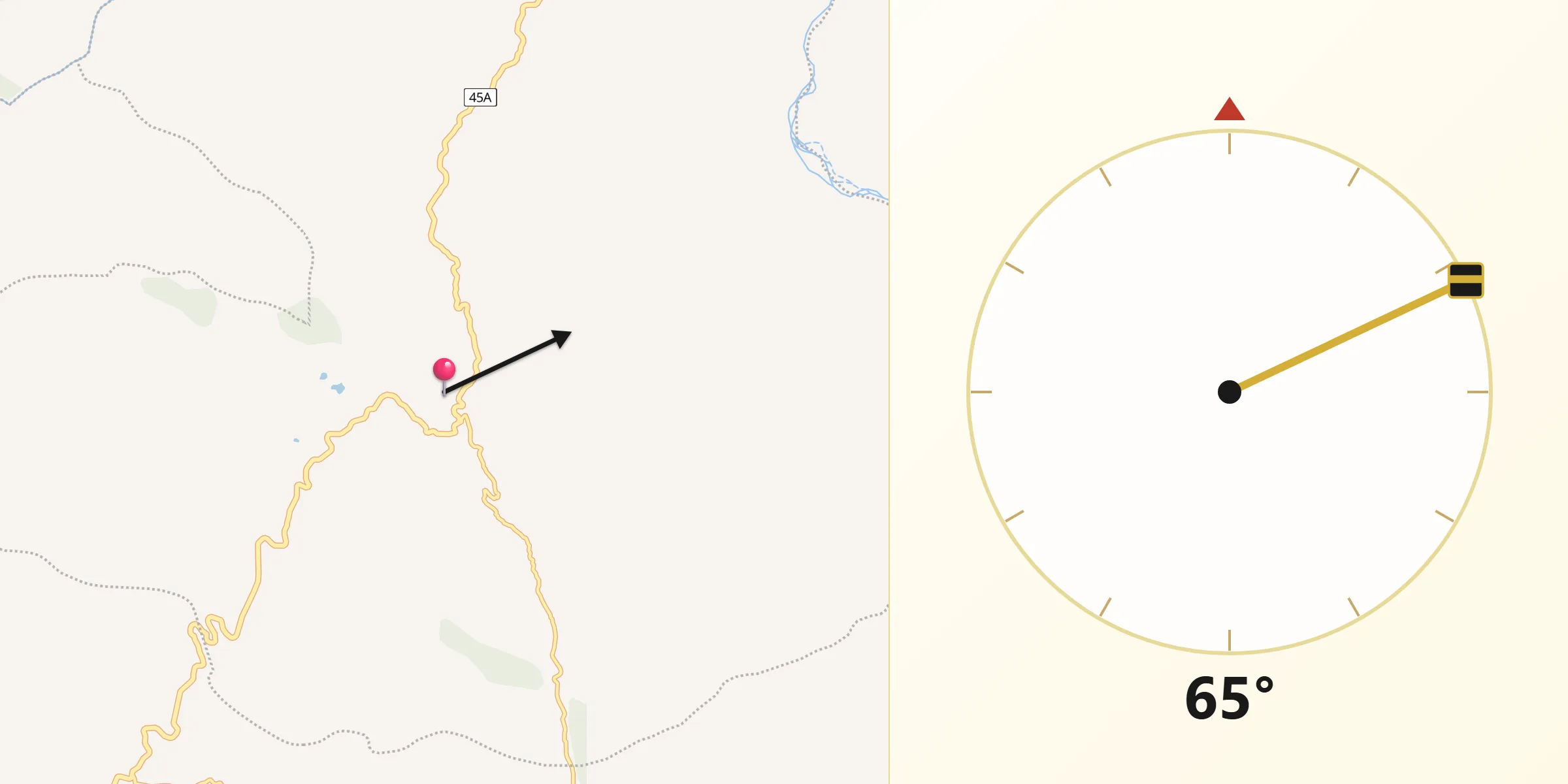 Dirección de la Qibla desde Aratoca