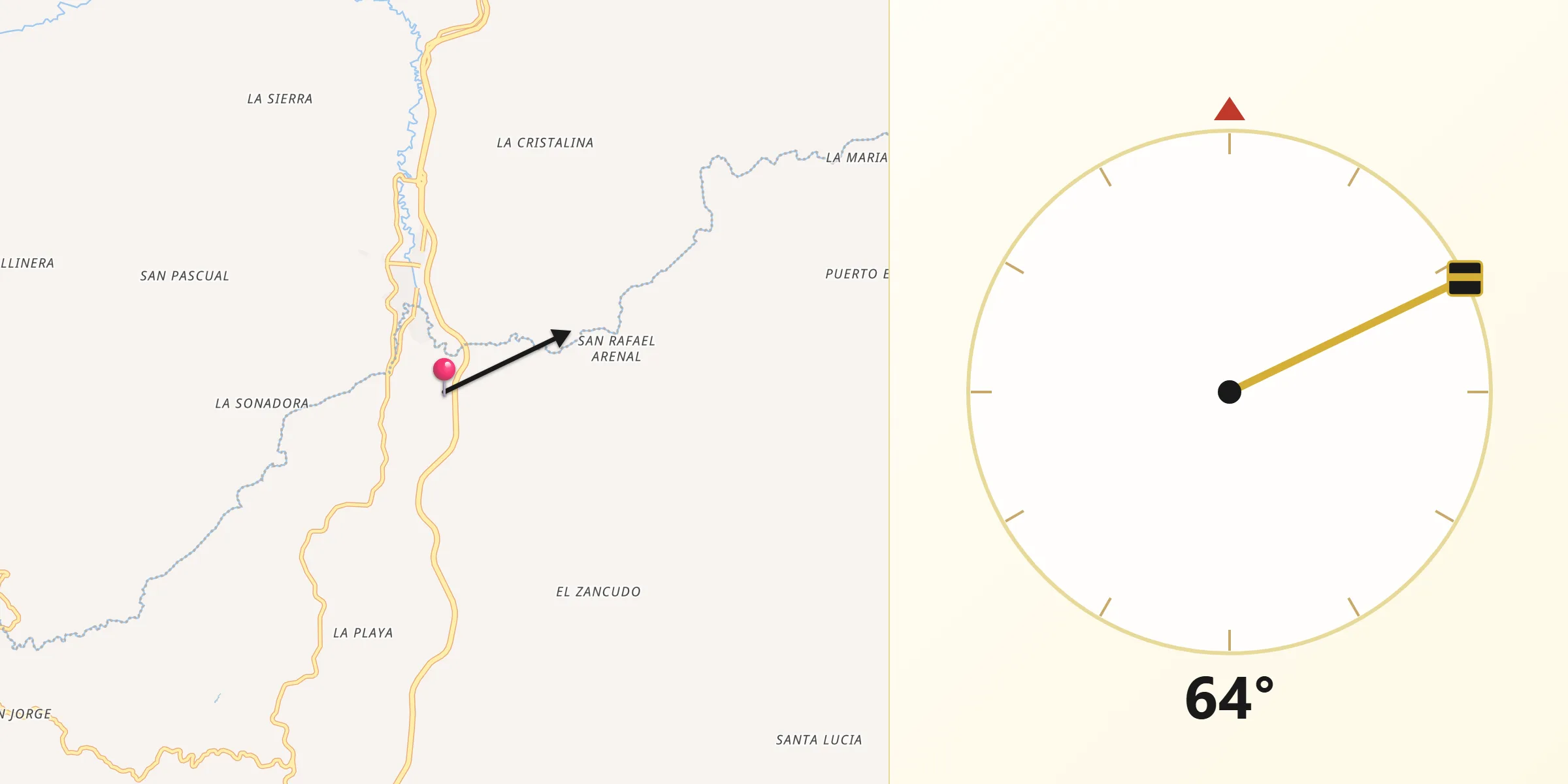 Dirección de la Qibla desde Vegachí