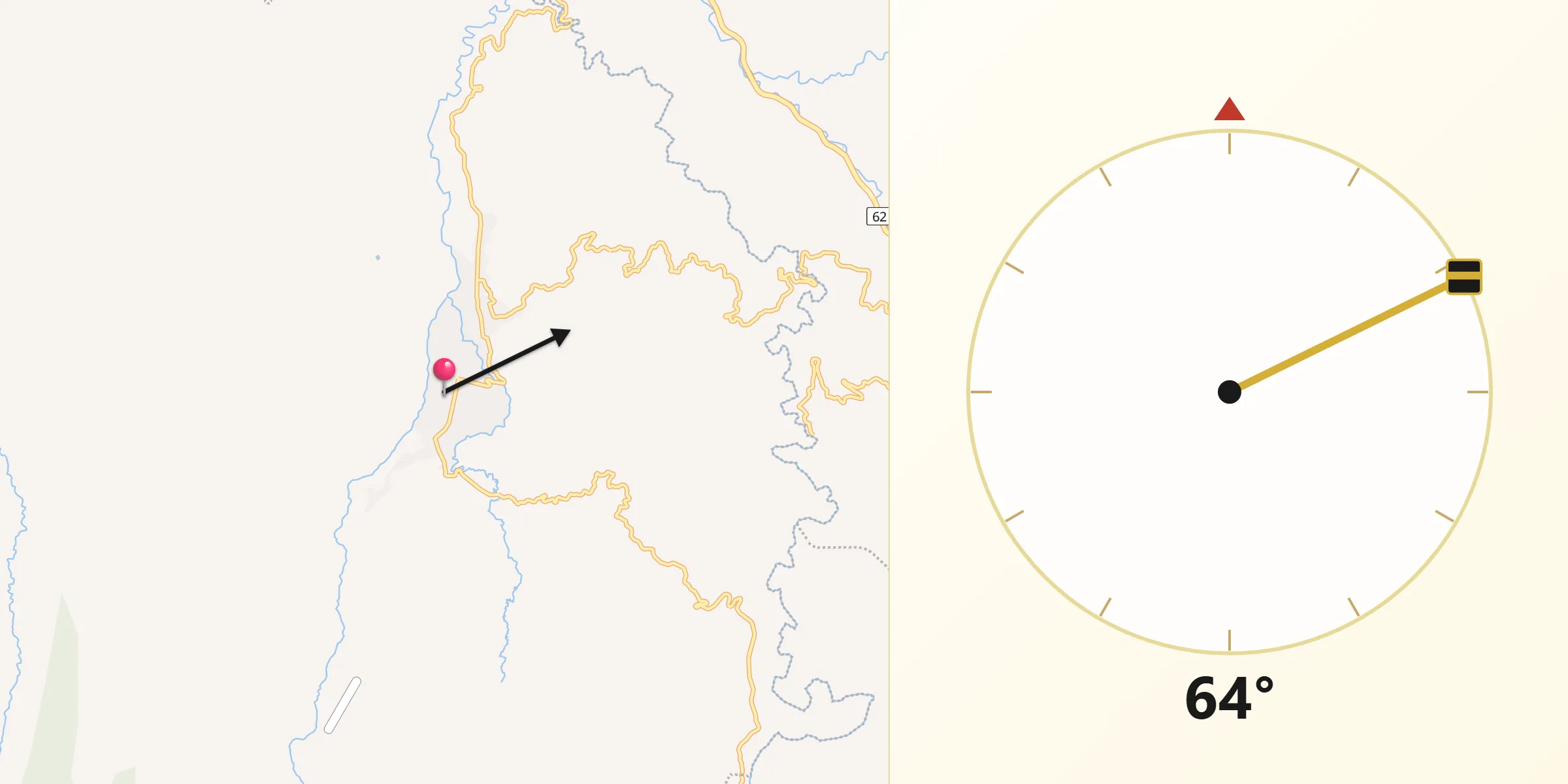 Dirección de la Qibla desde Frontino