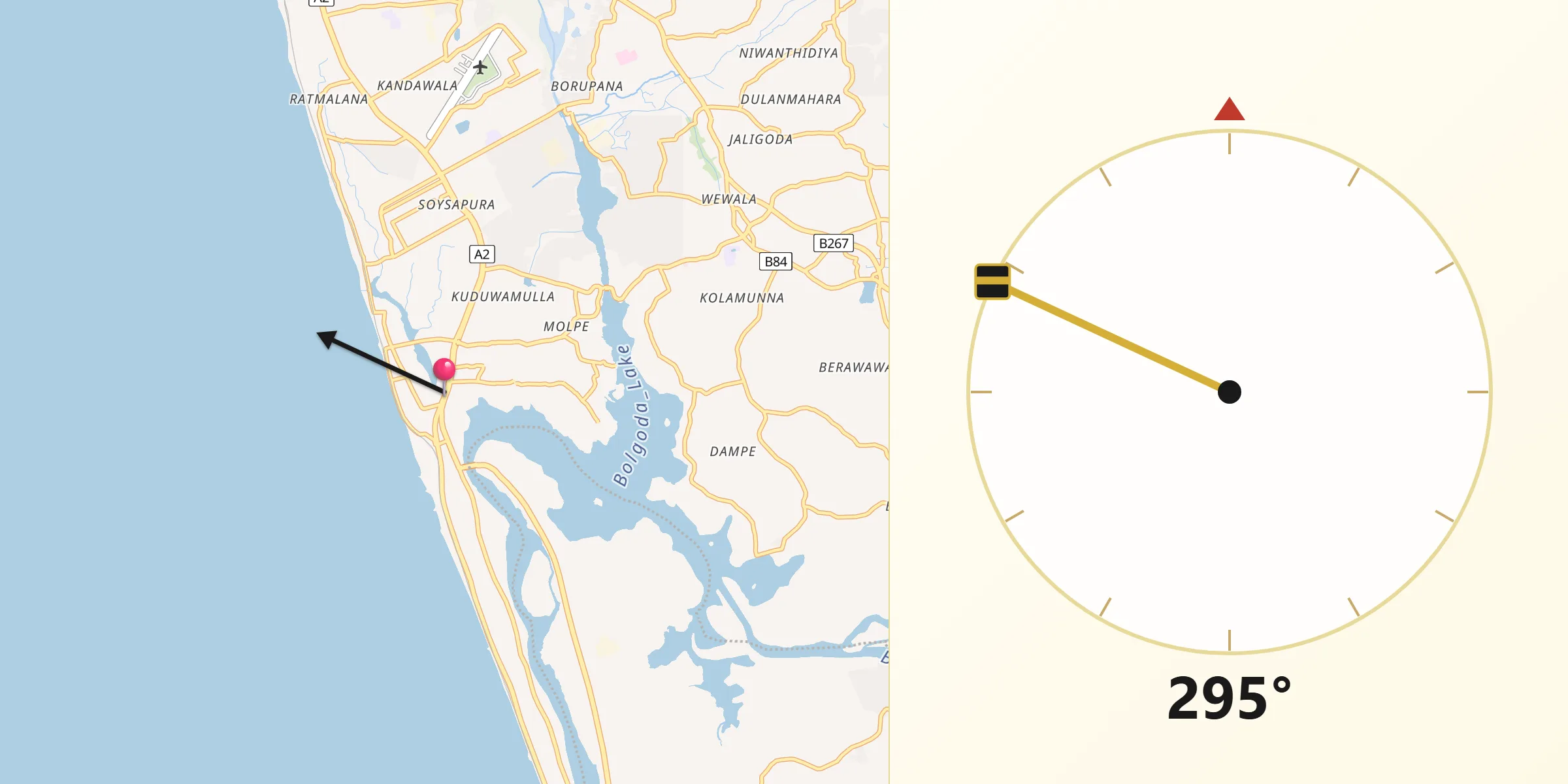 Qibla Direction from Moratuwa