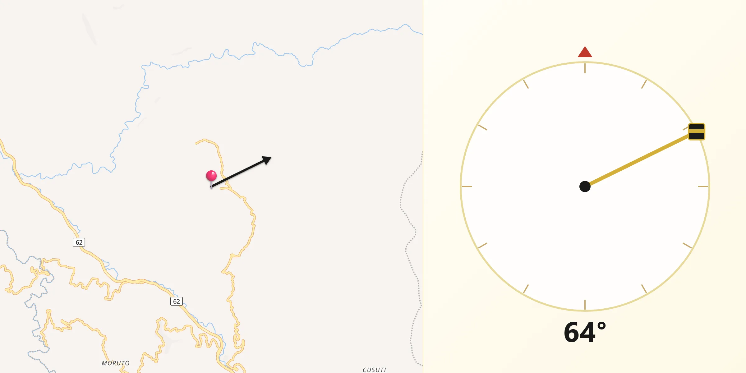 Dirección de la Qibla desde Cañasgordas
