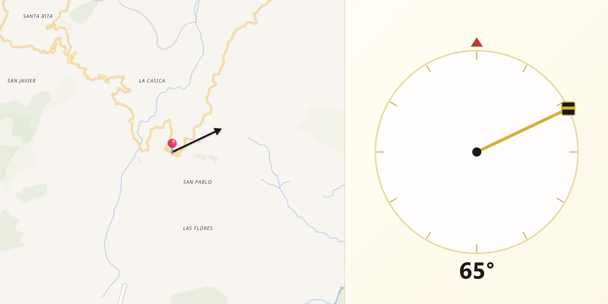 Dirección de la Qibla desde Zapatoca