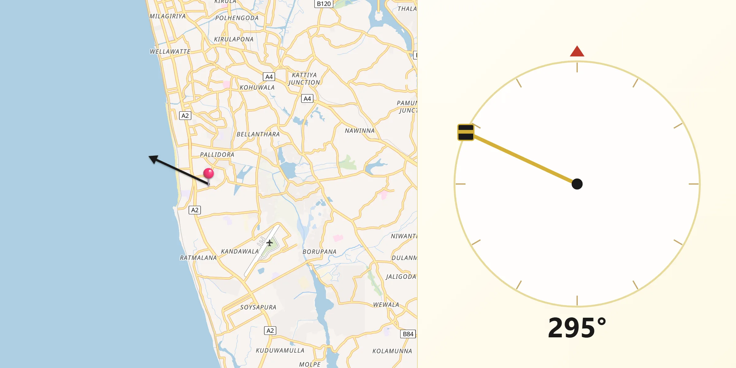 Qibla Direction from Dehiwala-Mount Lavinia