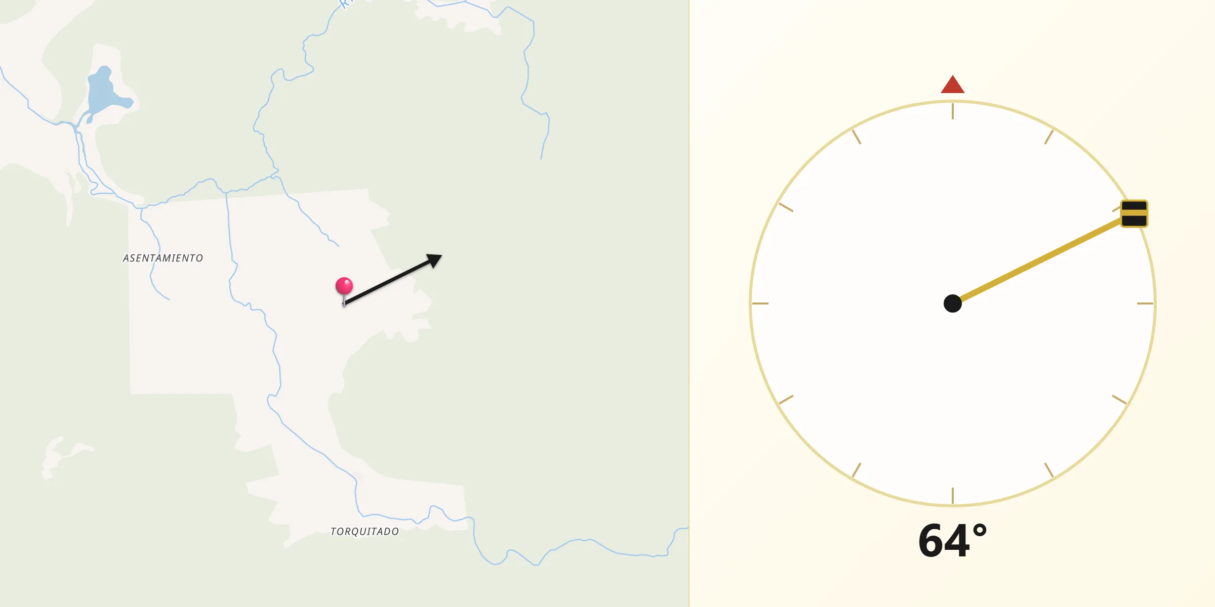 Dirección de la Qibla desde Murindó