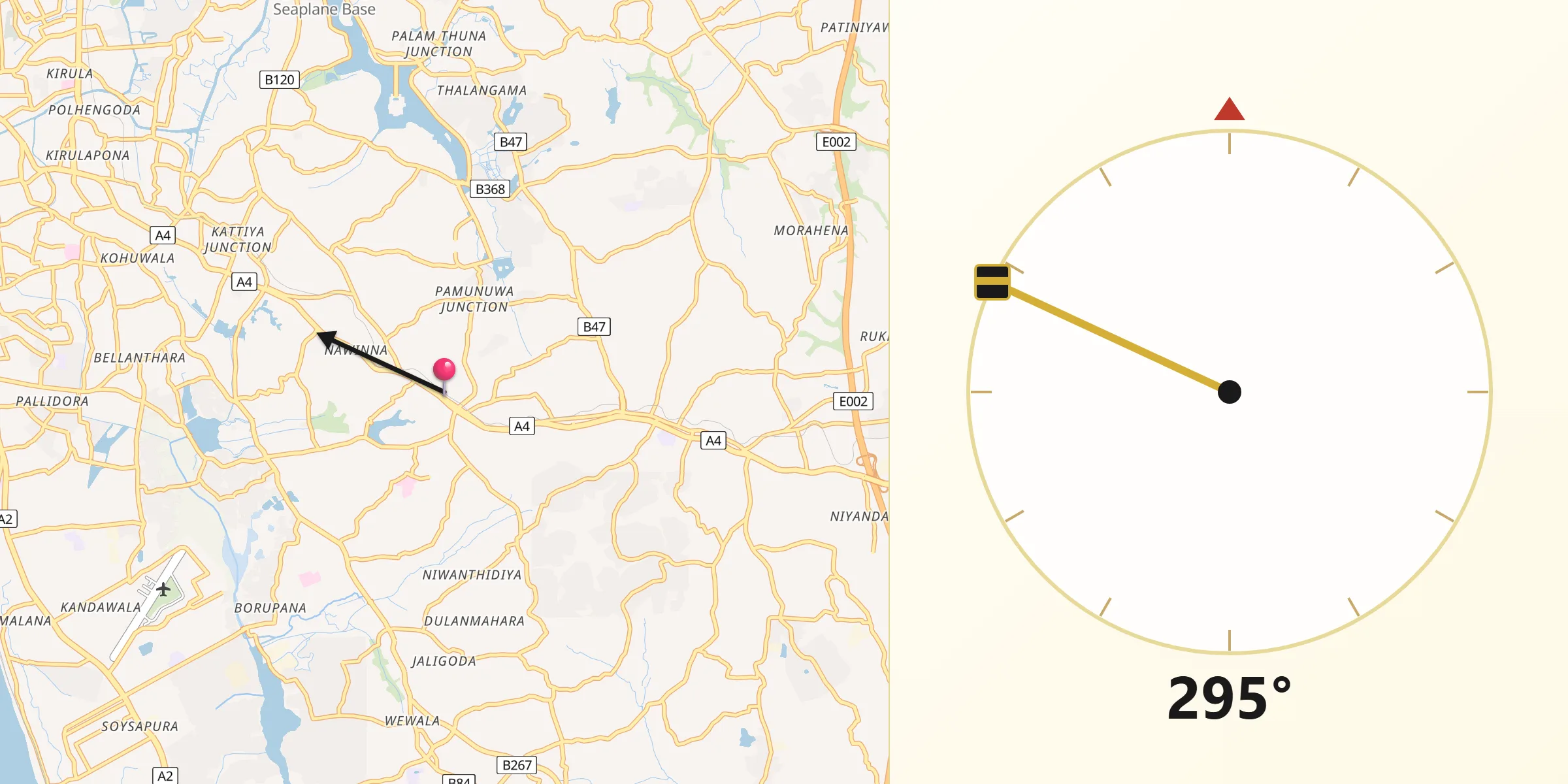 Qibla Direction from Maharagama