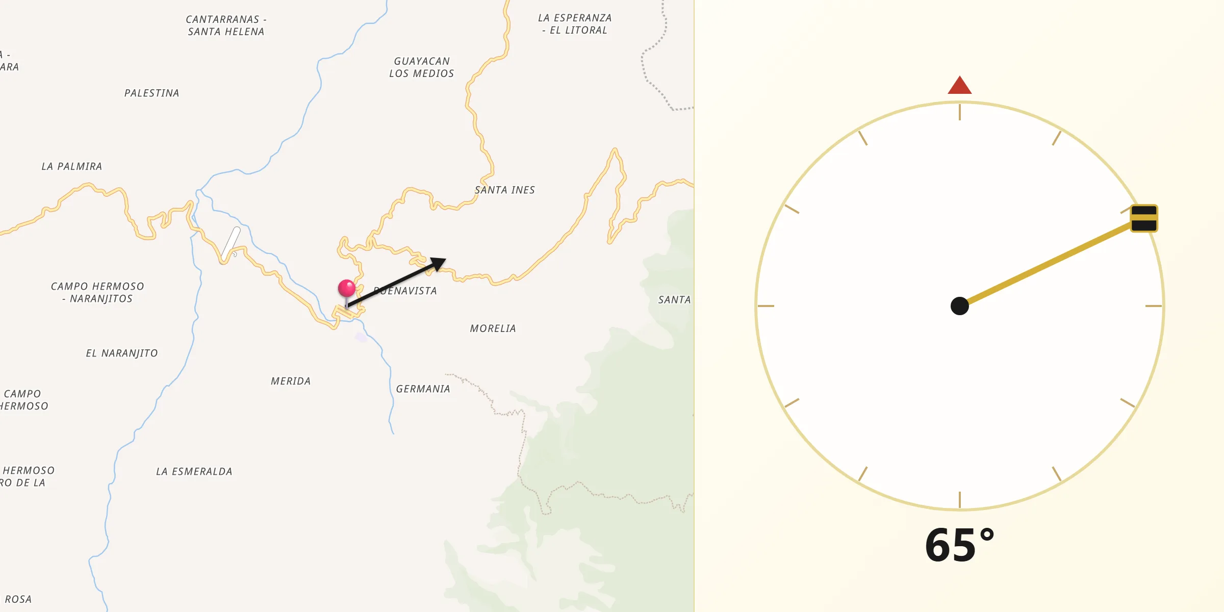 Dirección de la Qibla desde San Vicente de Chucurí