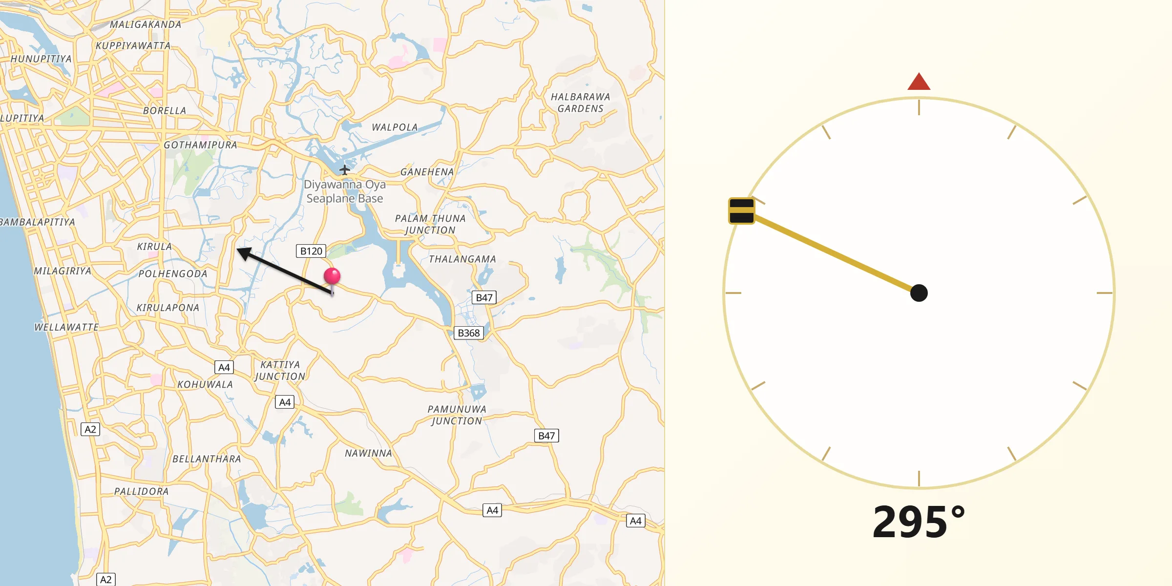 Qibla Direction from Sri Jayewardenepura Kotte