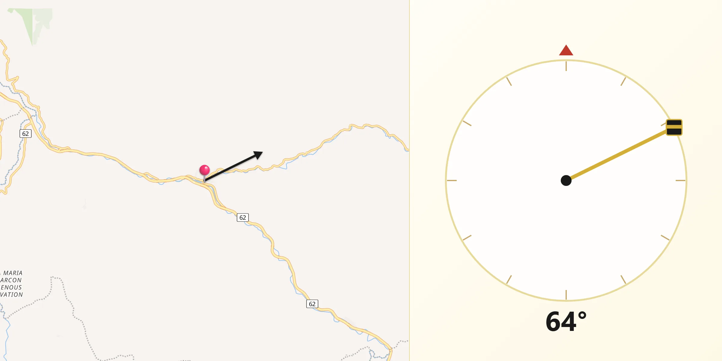 Dirección de la Qibla desde Uramita