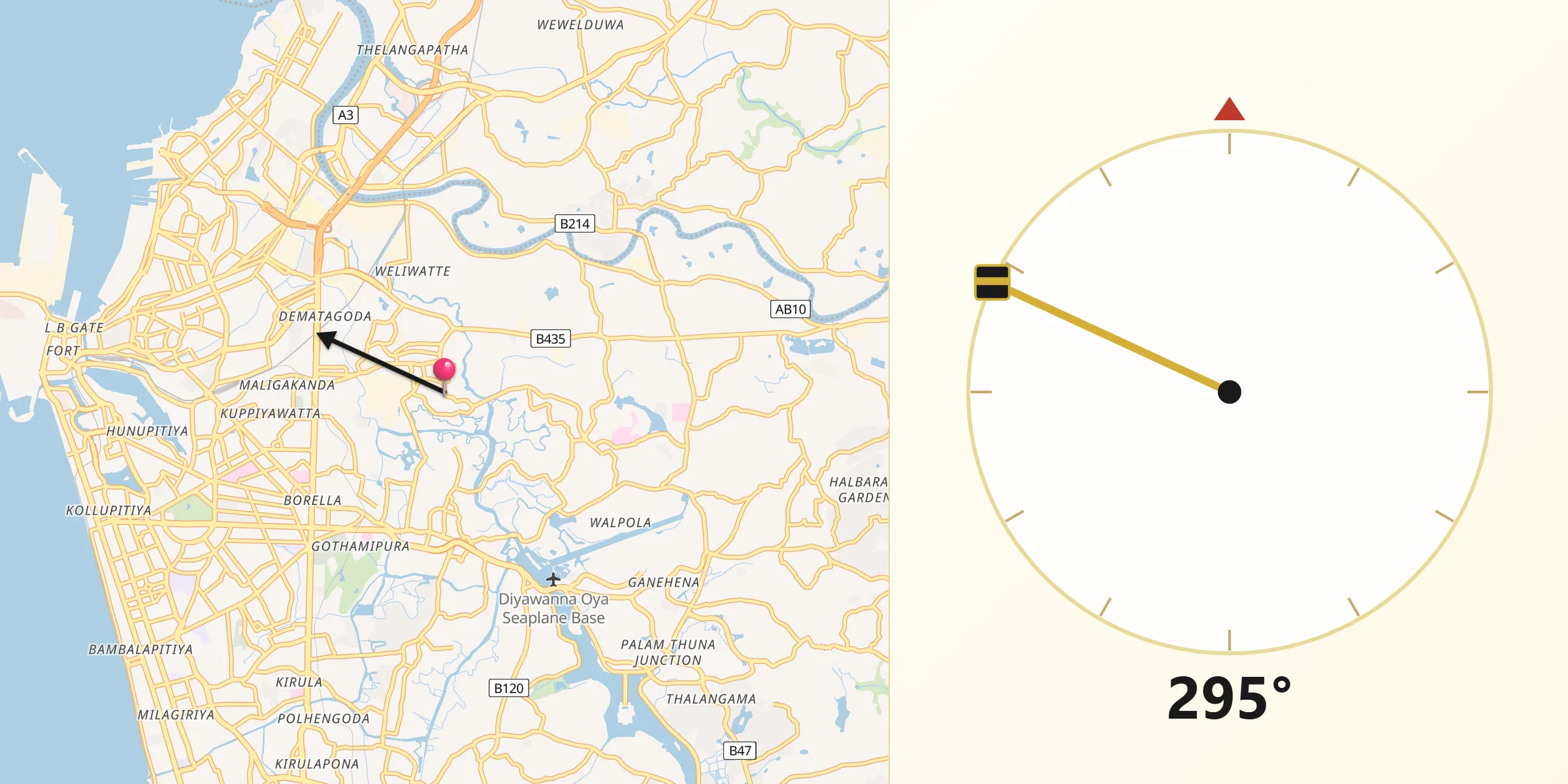 Qibla Direction from Kolonnawa