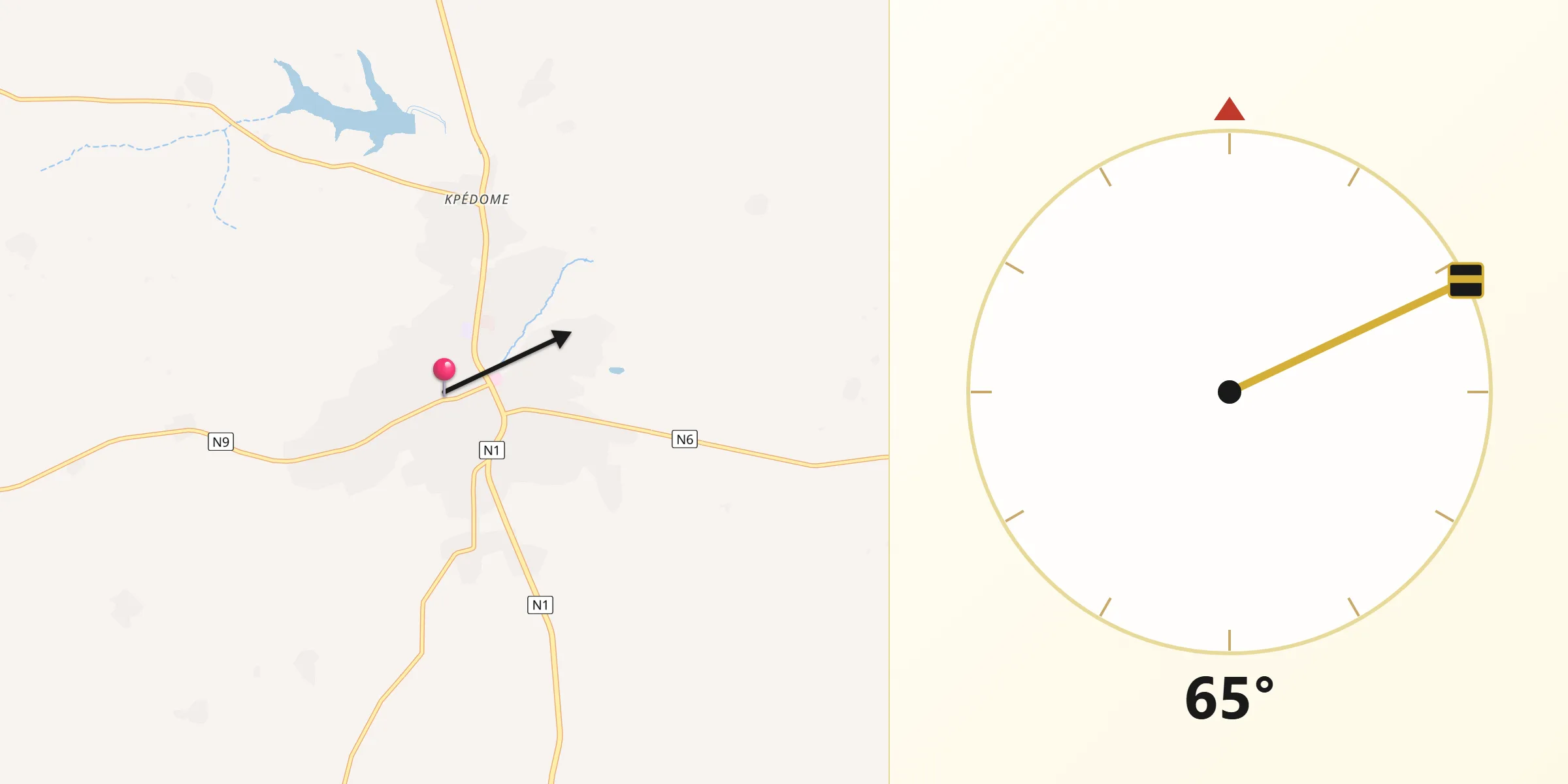 Direction vers la Qibla depuis Notsé