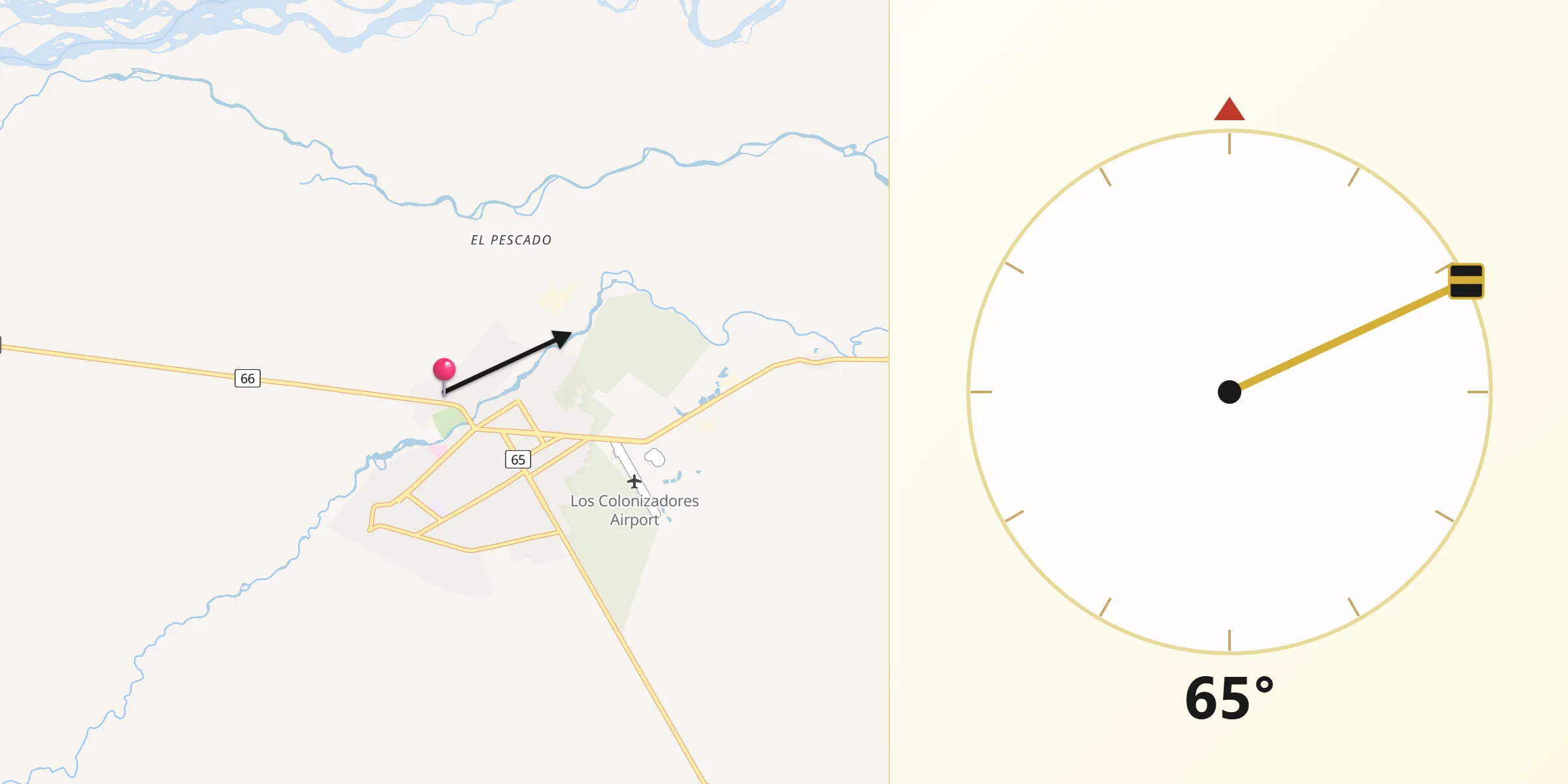 Dirección de la Qibla desde Saravena