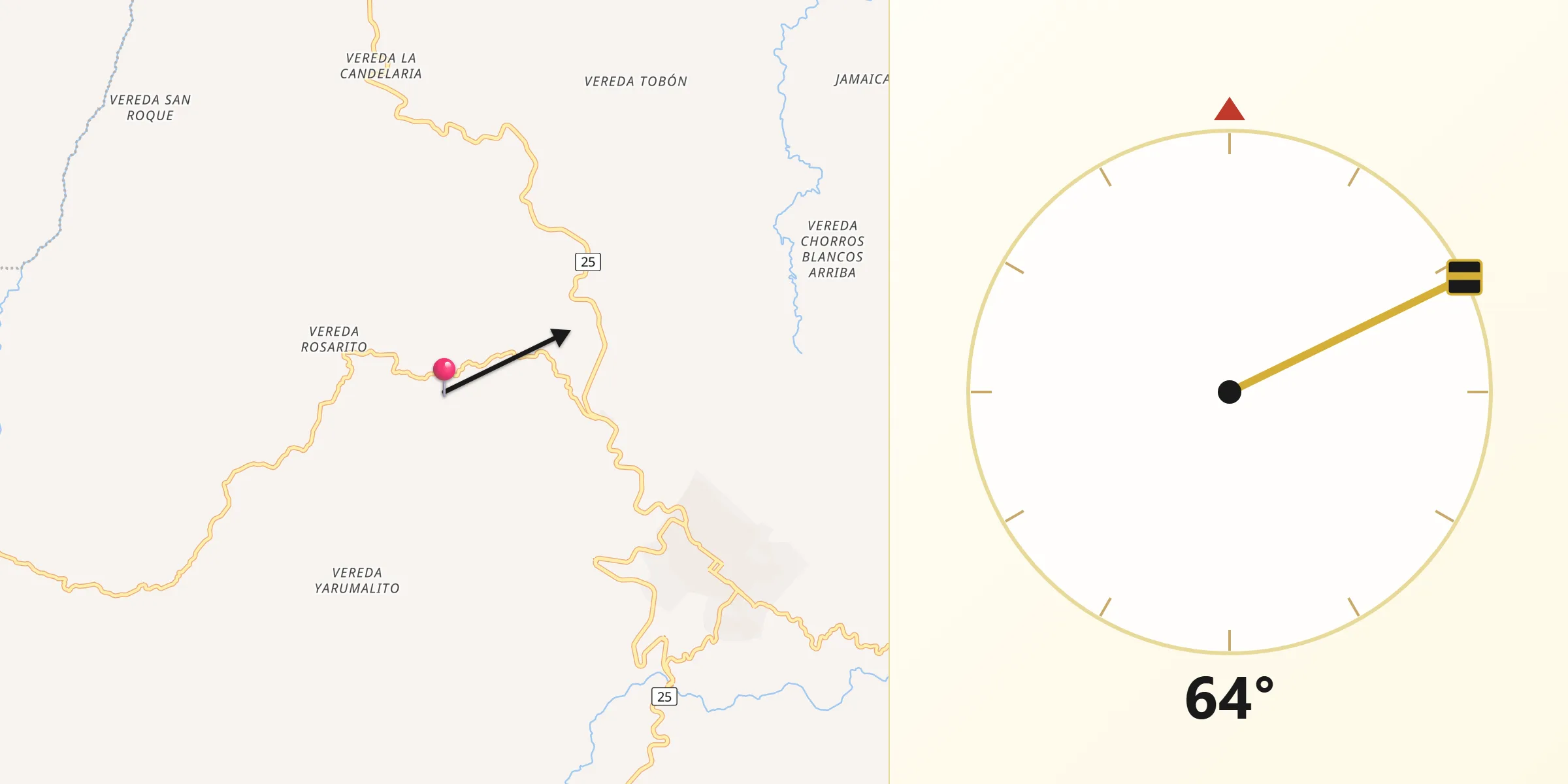 Dirección de la Qibla desde Yarumal