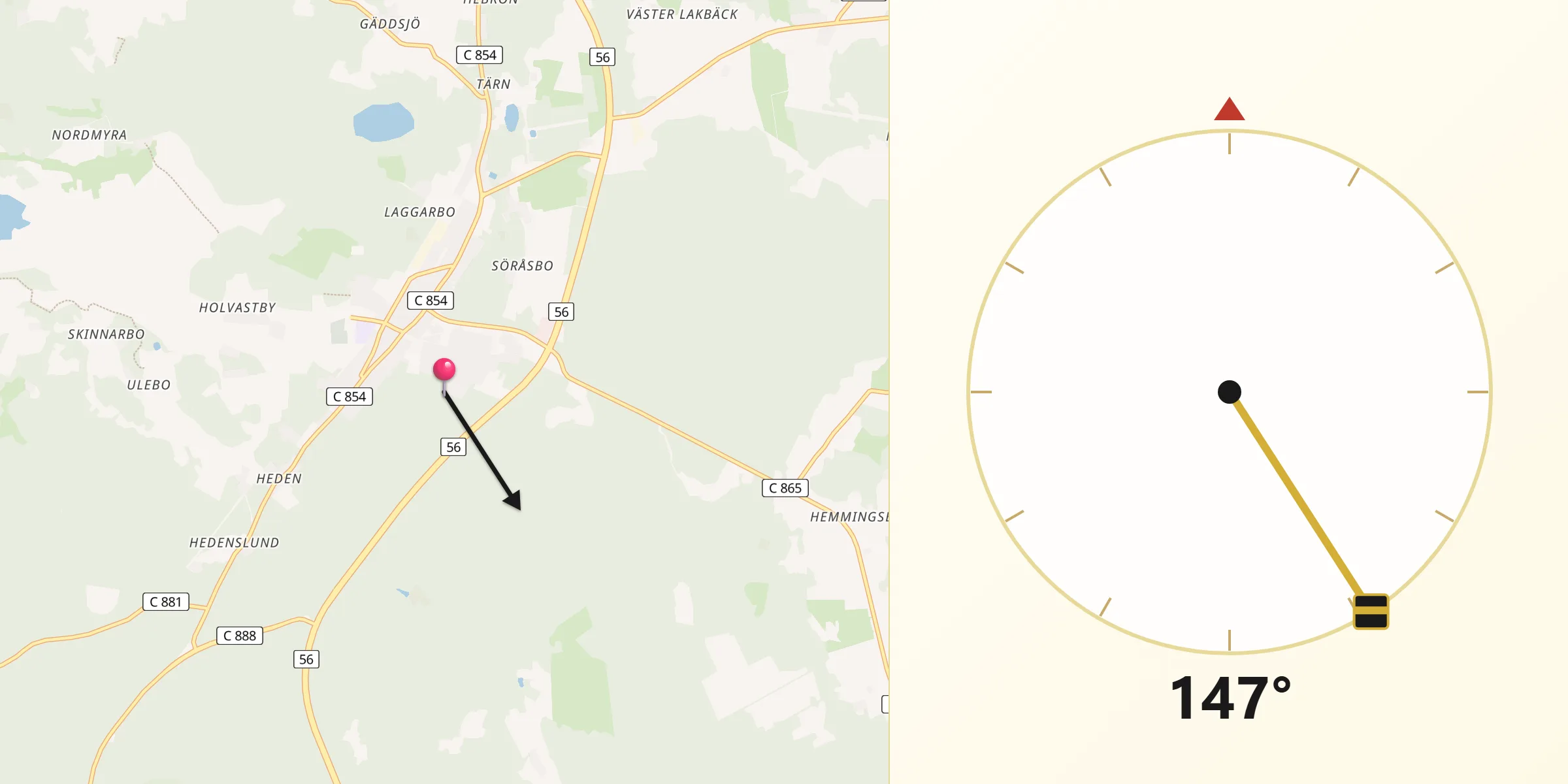 Qibla Riktning från Tärnsjö
