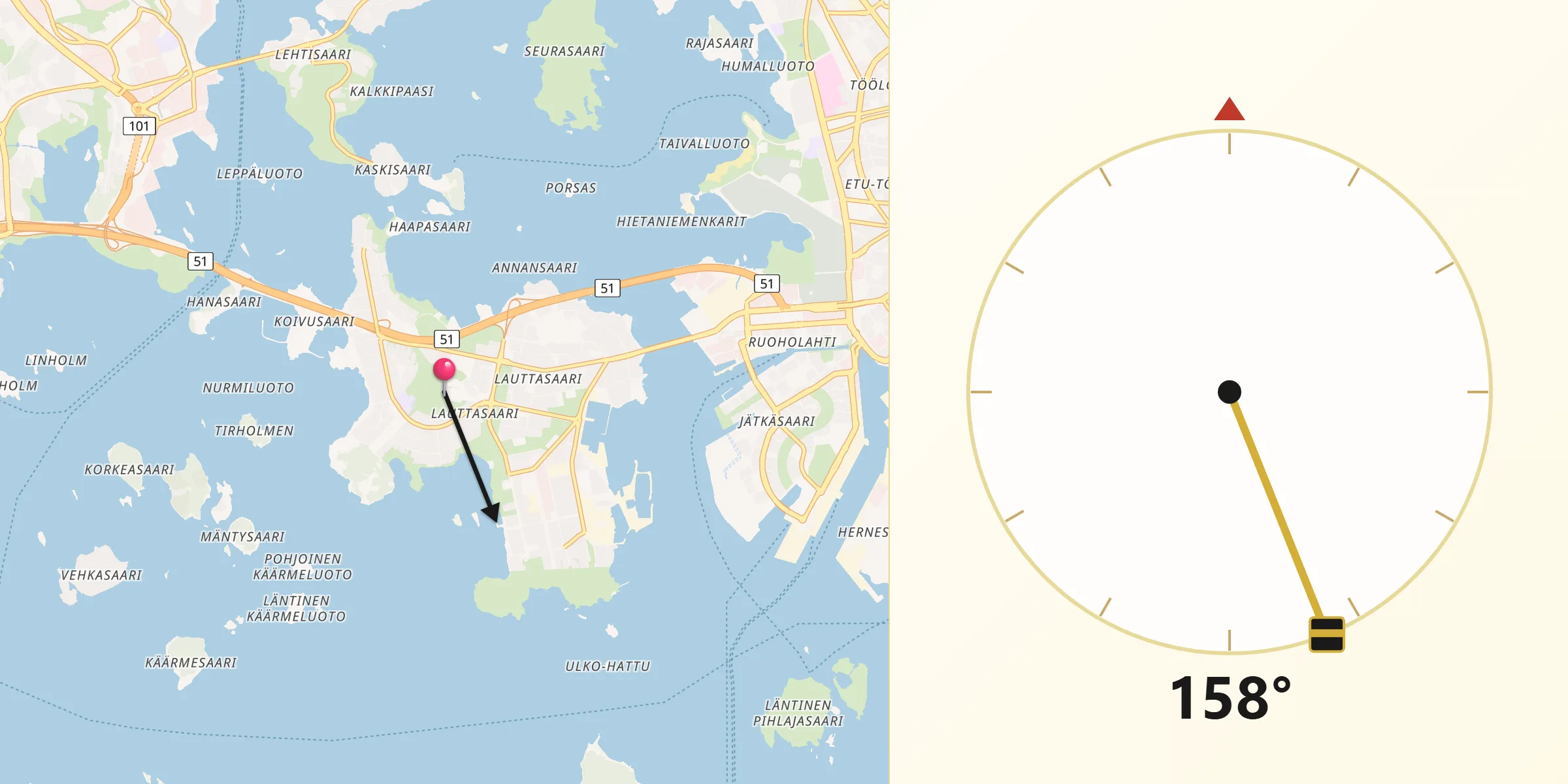 Qibla Riktning från Drumsö