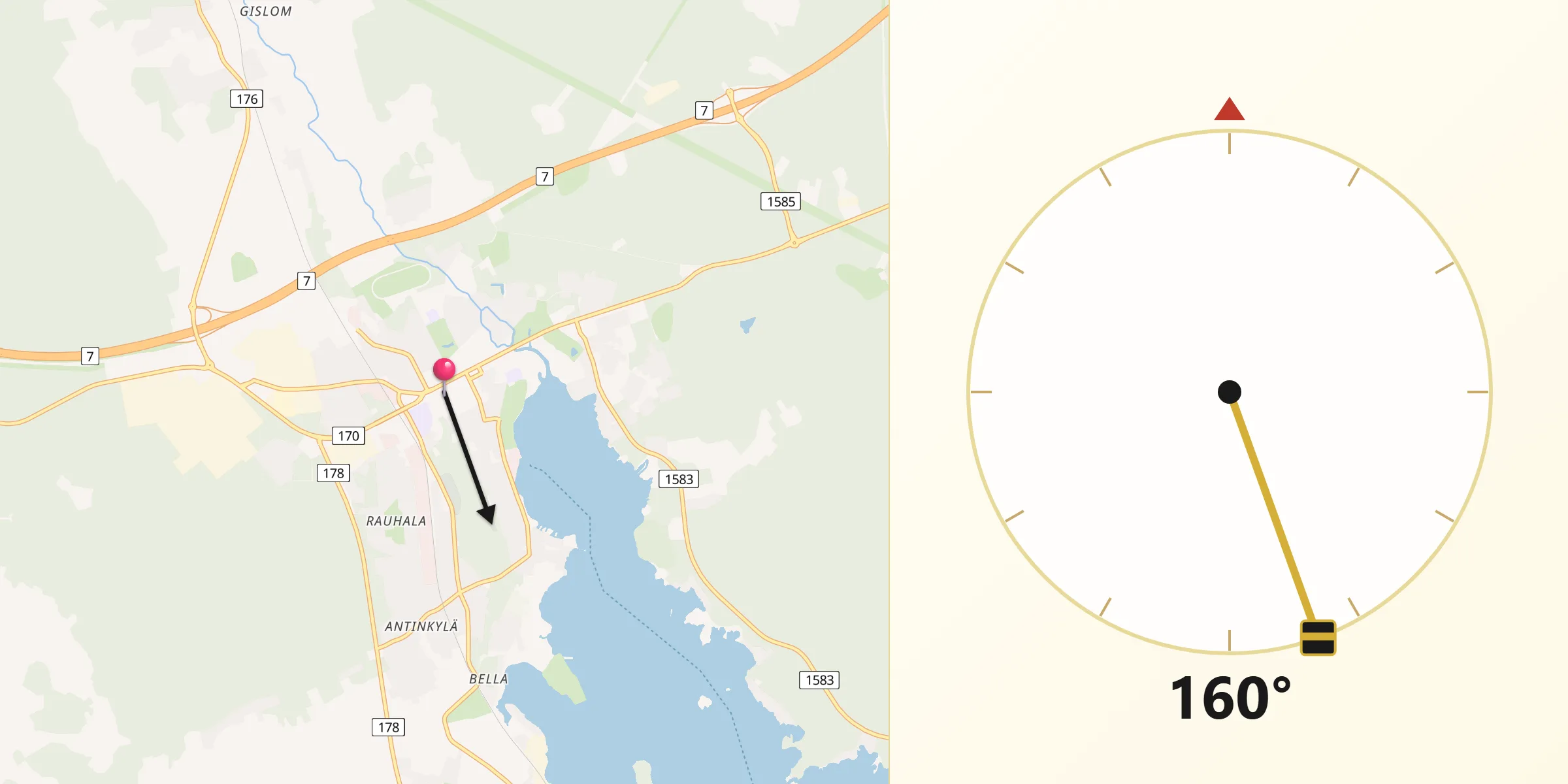 Qibla Riktning från Lovisa