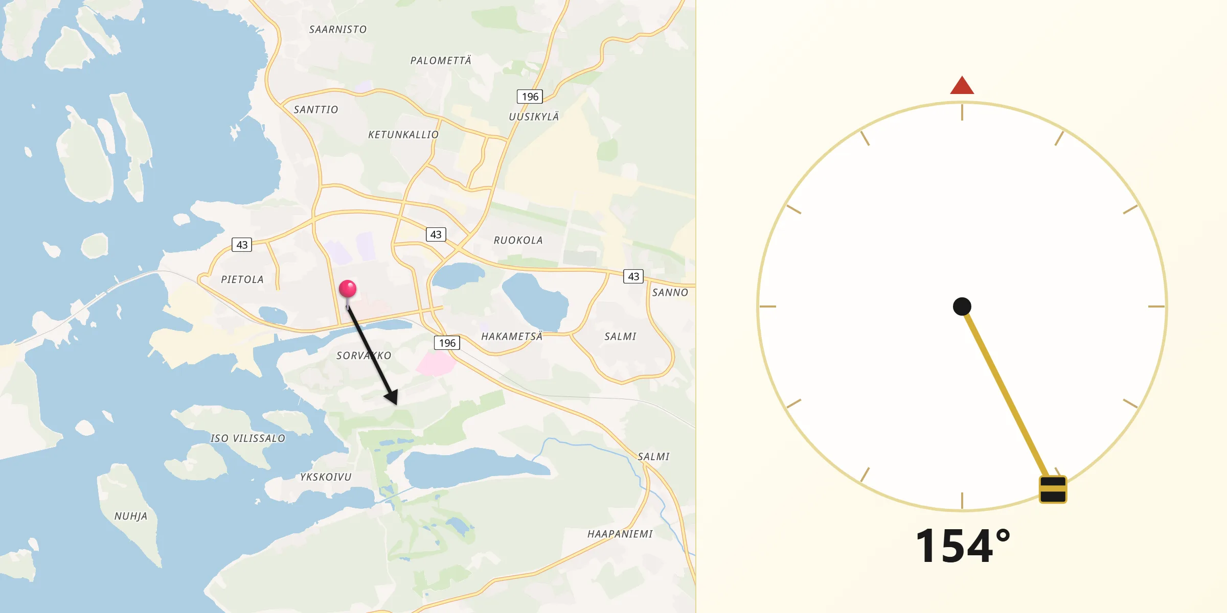 Qibla Riktning från Uusikaupunki