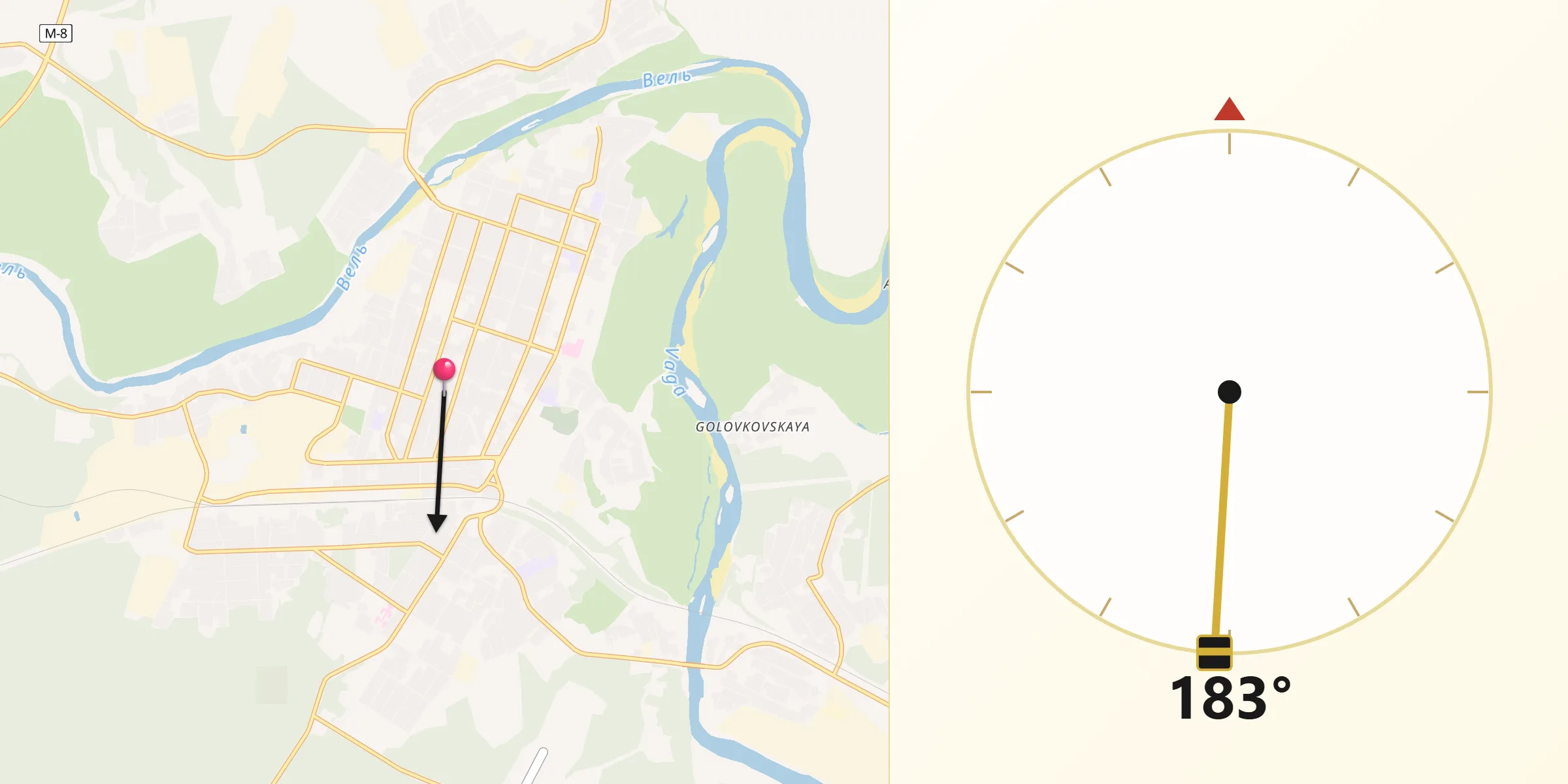 Направление Киблы из Вельск