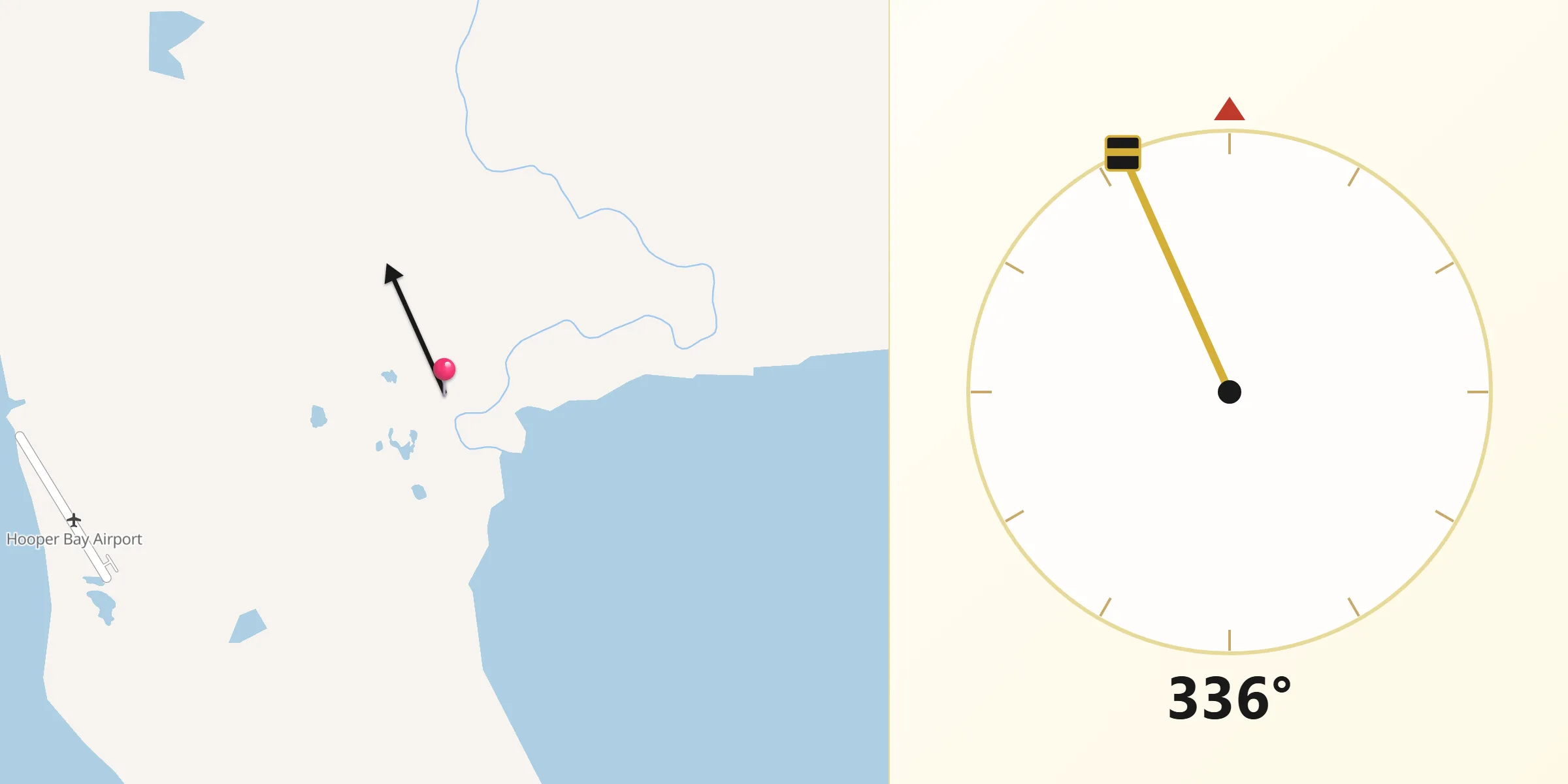 Qibla Direction from Hooper Bay