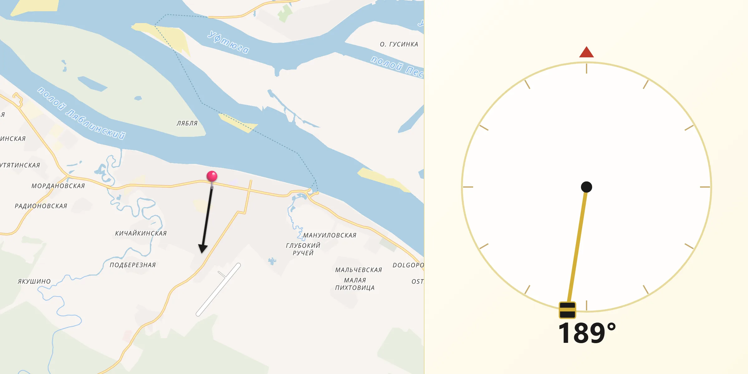 Направление Киблы из Красноборск