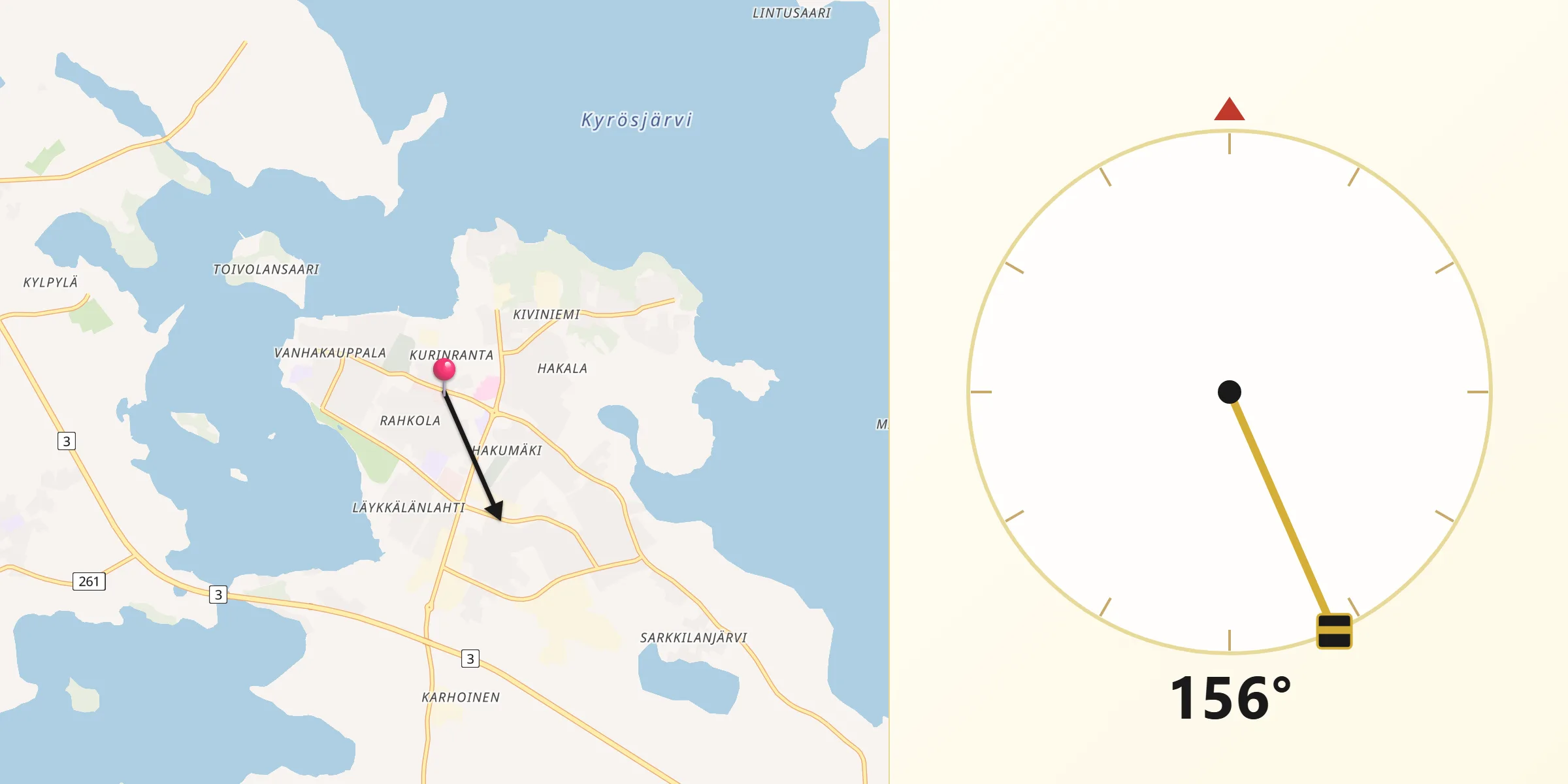 Qibla Riktning från Ikaalinen