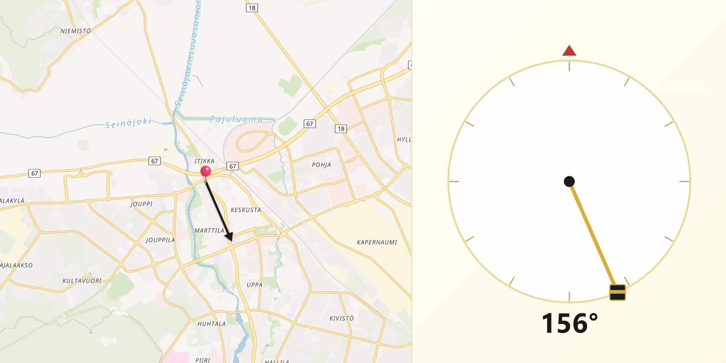 Qibla Riktning från Seinäjoki