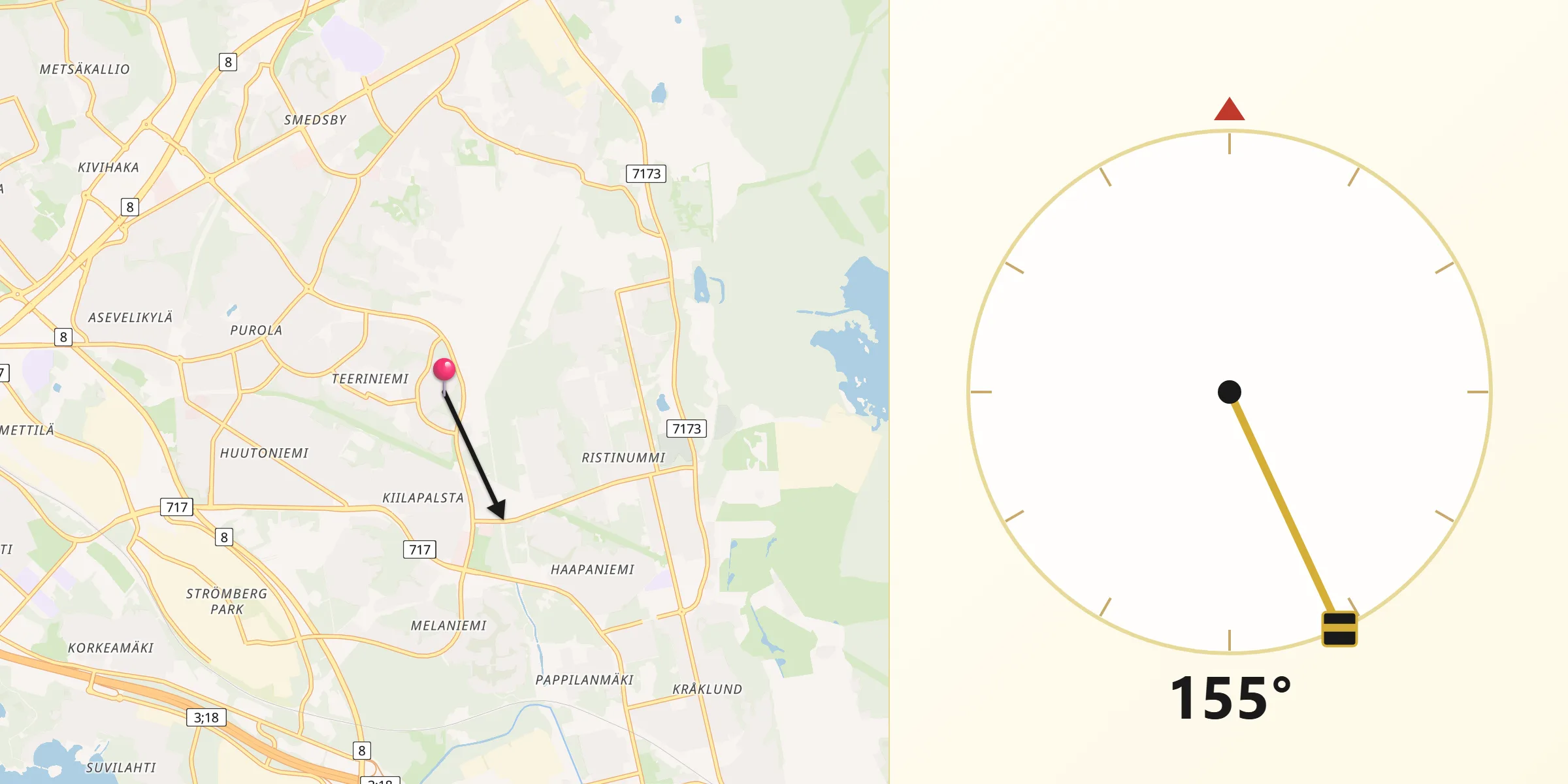 Qibla Riktning från Teeriniemi
