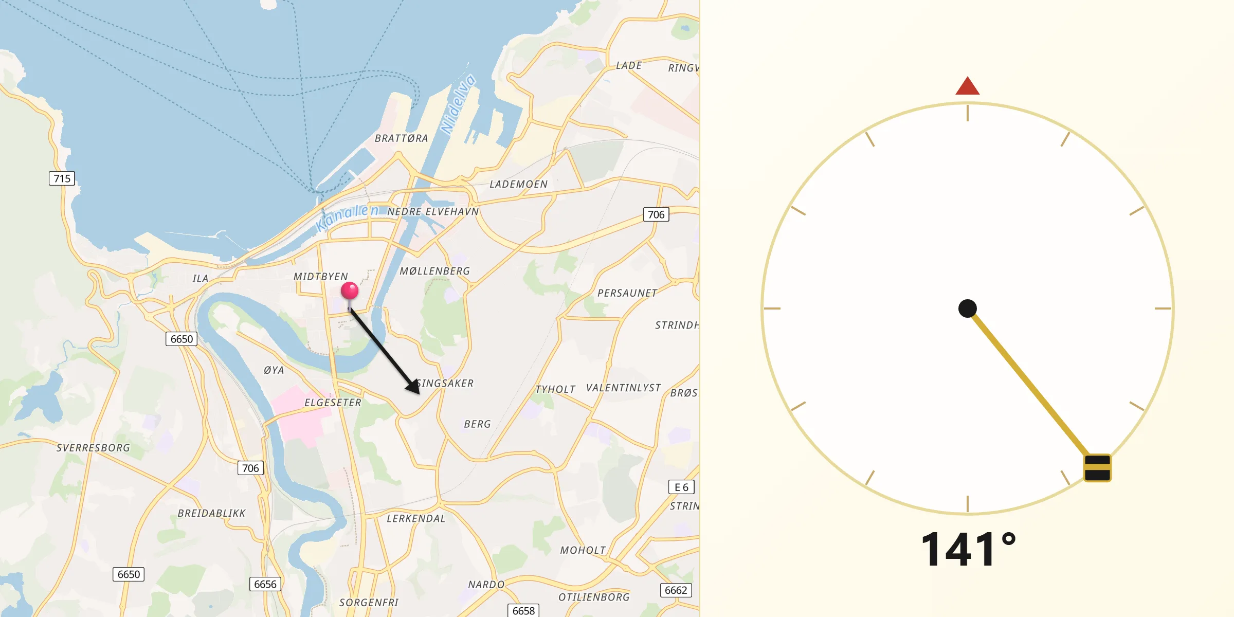 Qibla Riktning från Trondheim