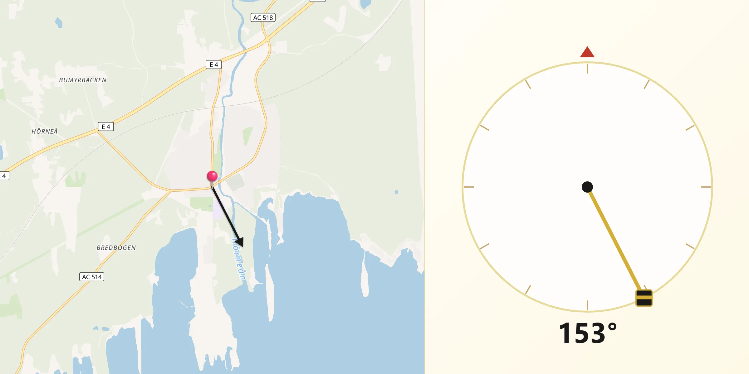 Qibla Riktning från Hörnefors