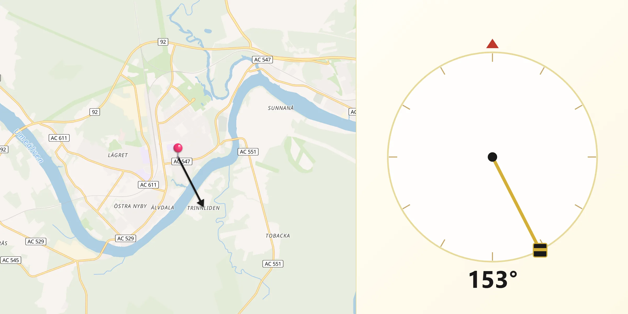 Qibla Riktning från Vännäs