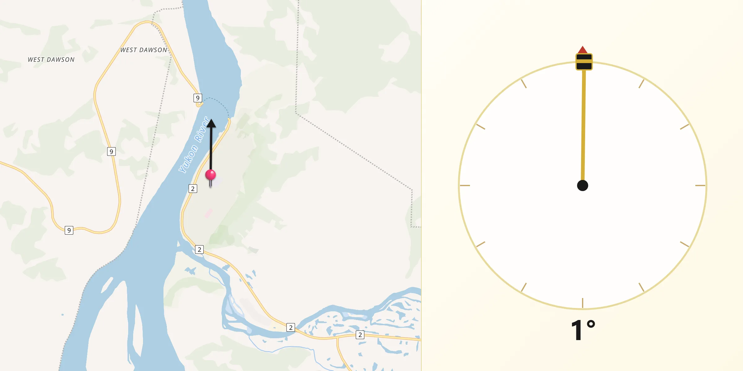 Qibla Direction from Dawson City
