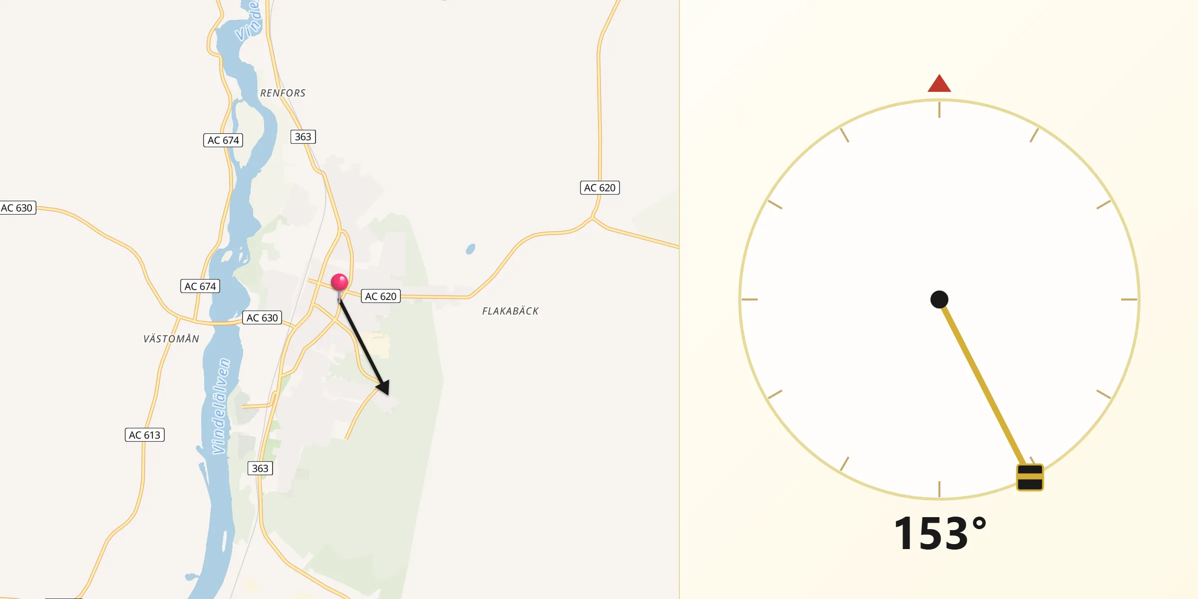 Qibla Riktning från Vindeln