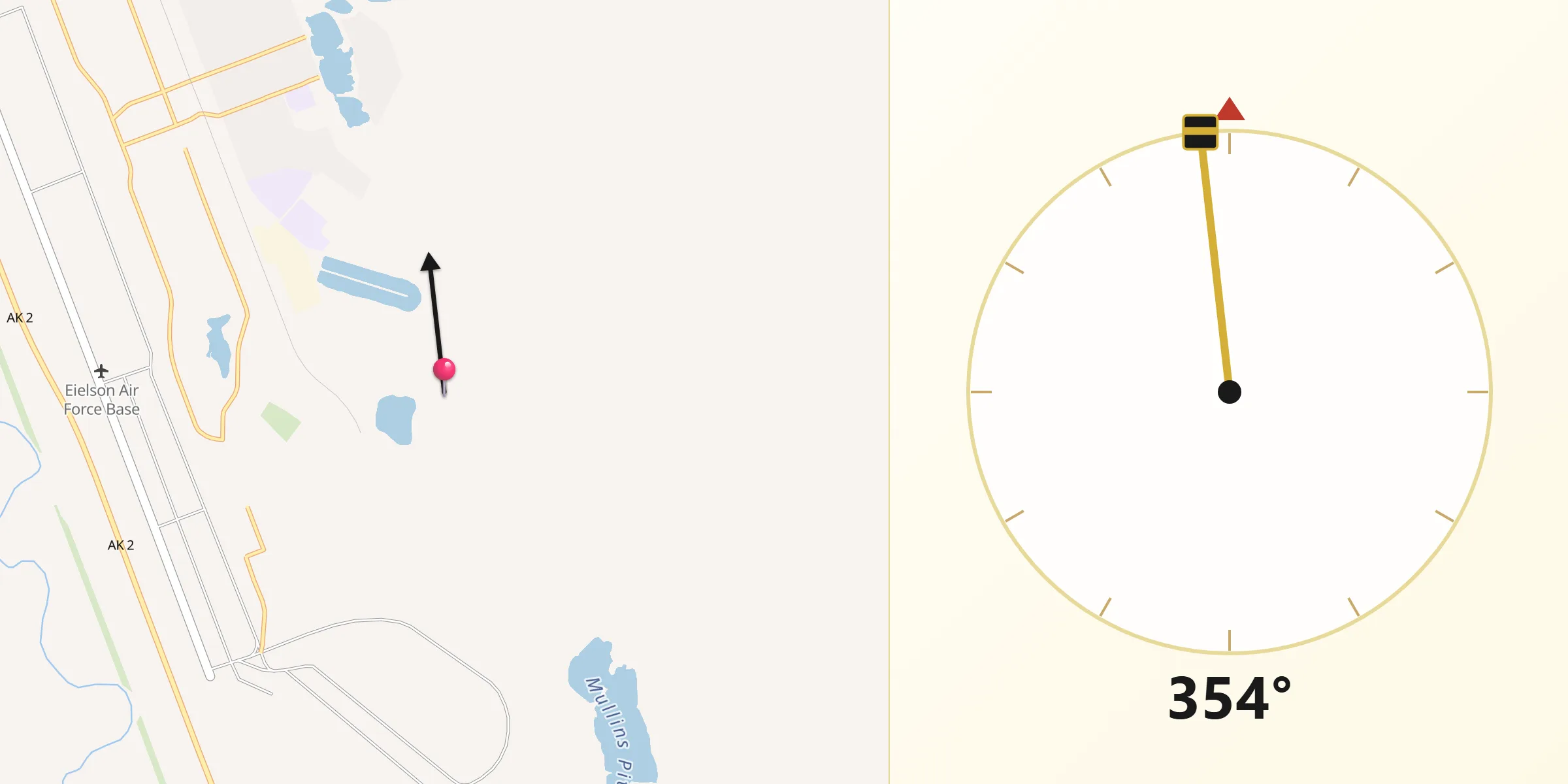 Qibla Direction from Eielson Air Force Base