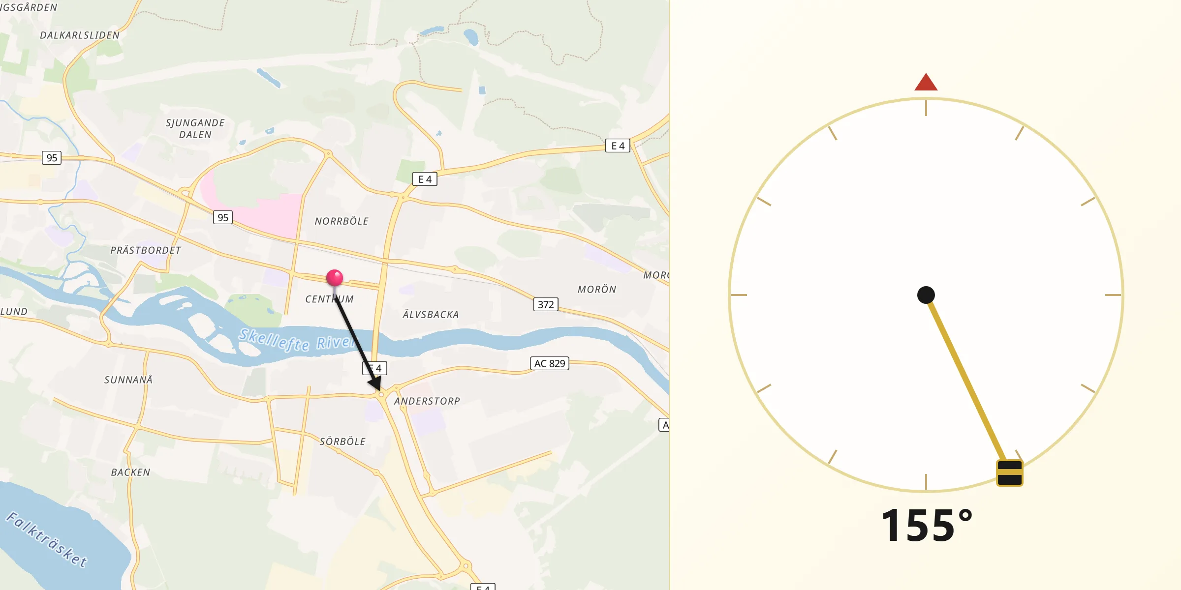 Qibla Riktning från Skellefteå
