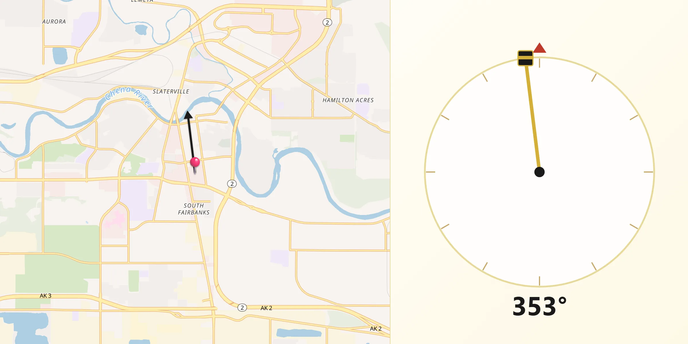 Qibla Direction from Fairbanks