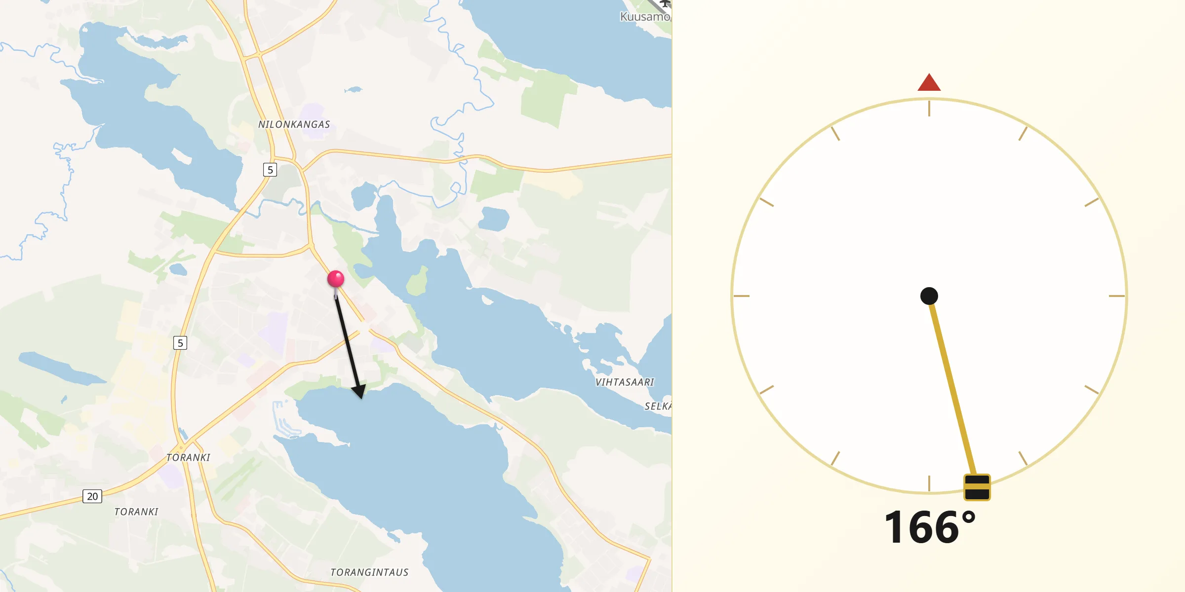 Qibla Riktning från Kuusamo
