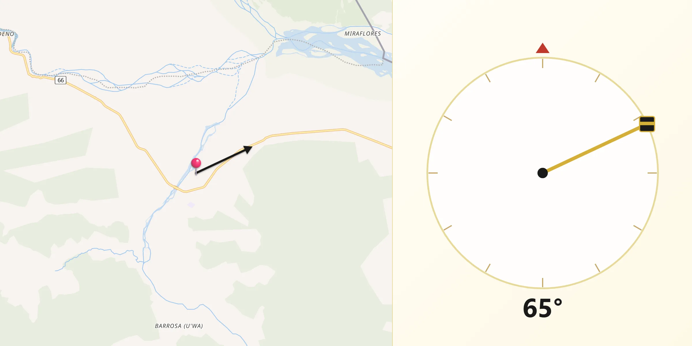 Dirección de la Qibla desde Cubará