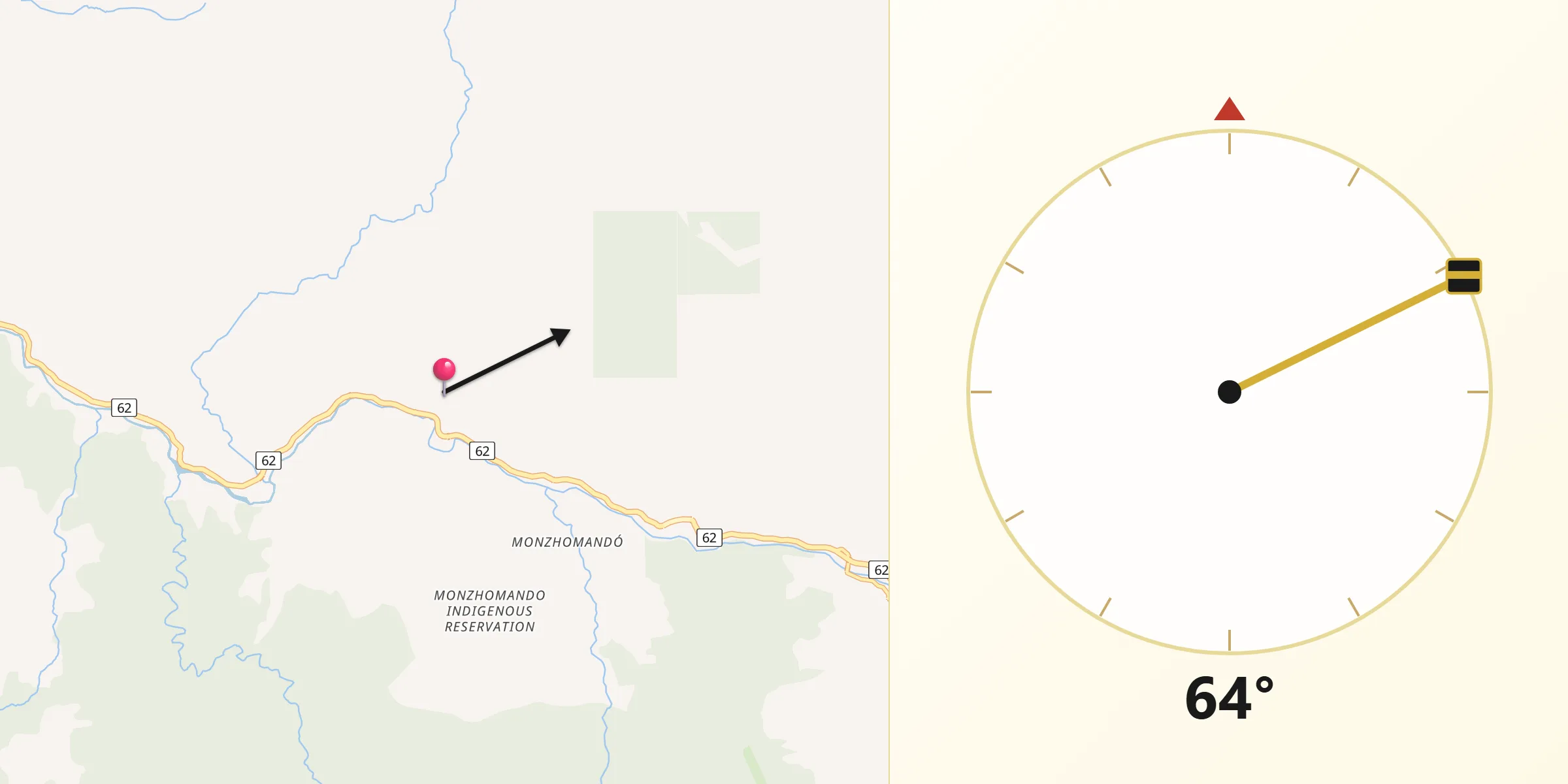 Dirección de la Qibla desde Dabeiba