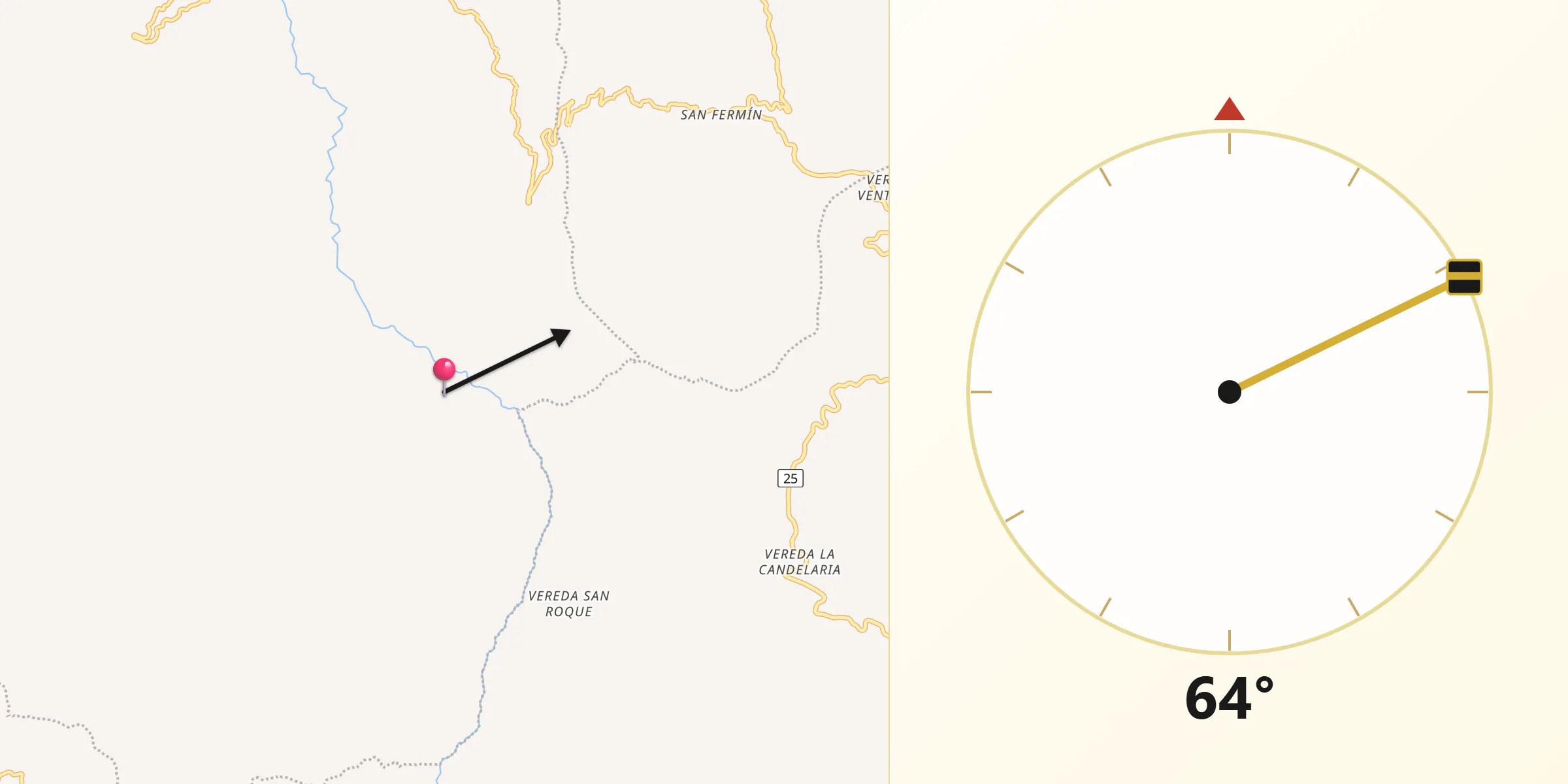 Dirección de la Qibla desde Briceño