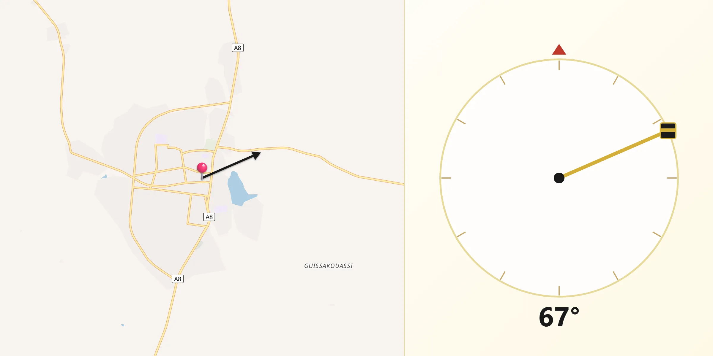 Direction vers la Qibla depuis Daoukro