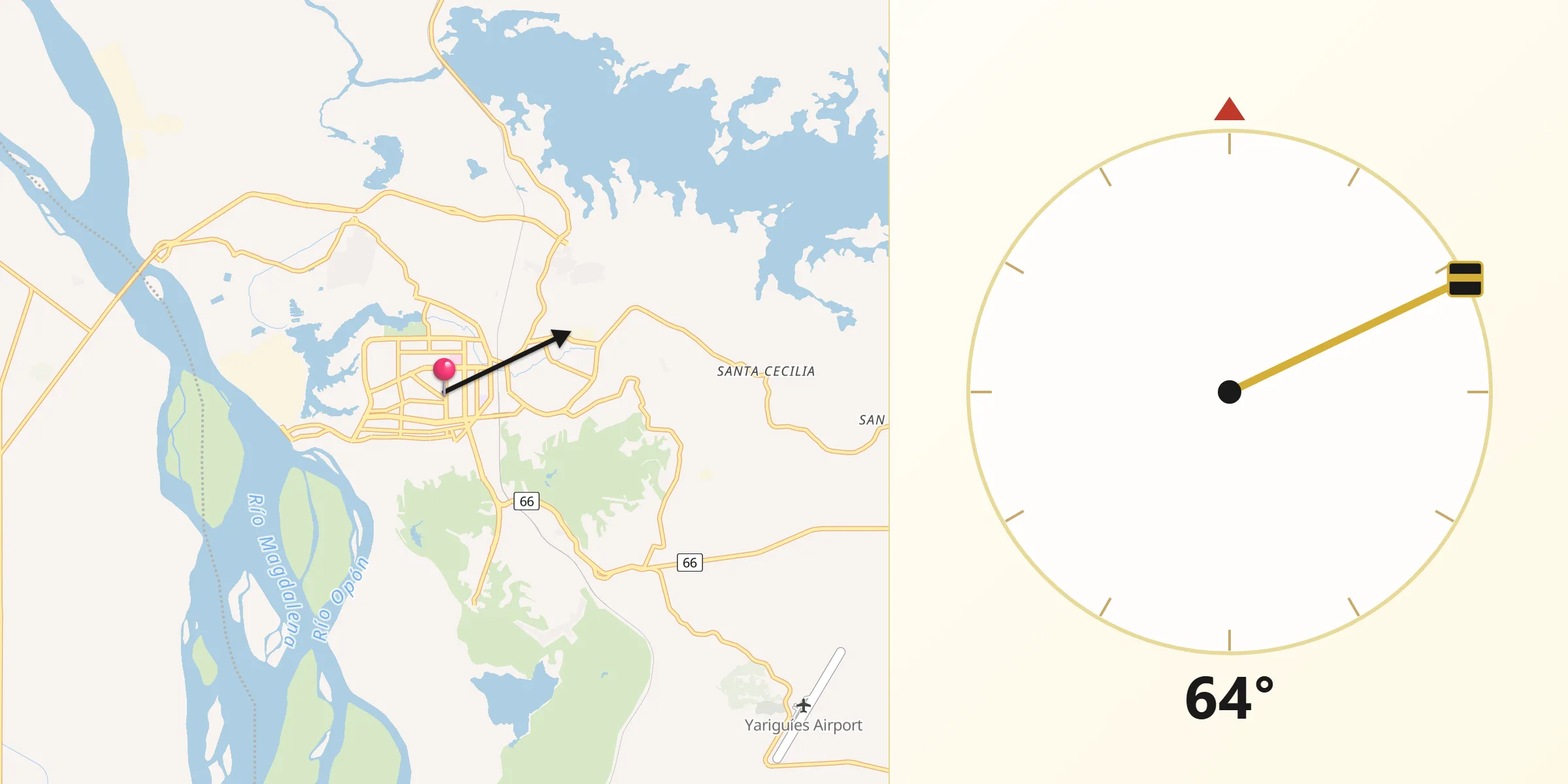 Dirección de la Qibla desde Barrancabermeja