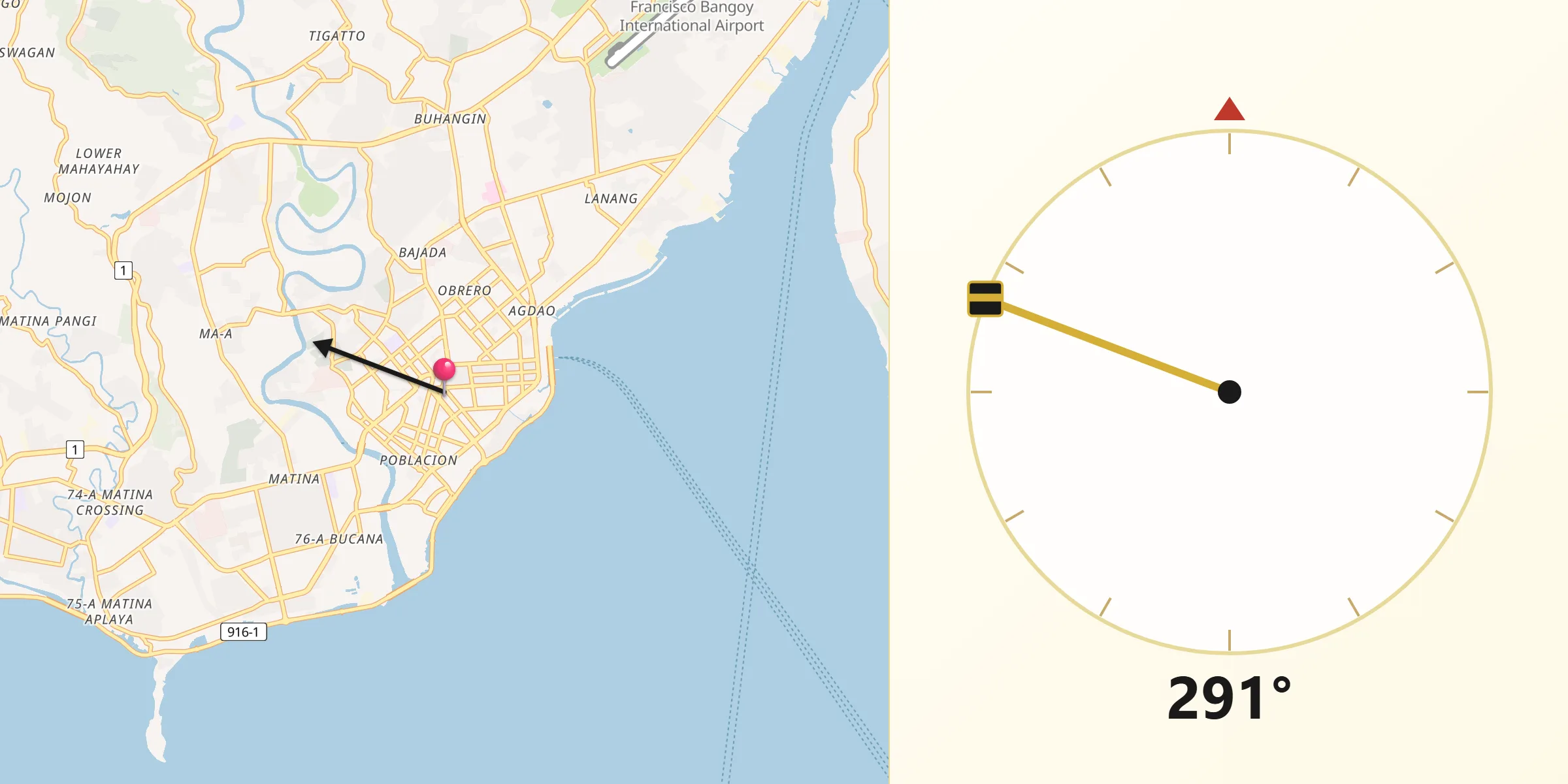 Qibla Direction from Davao City