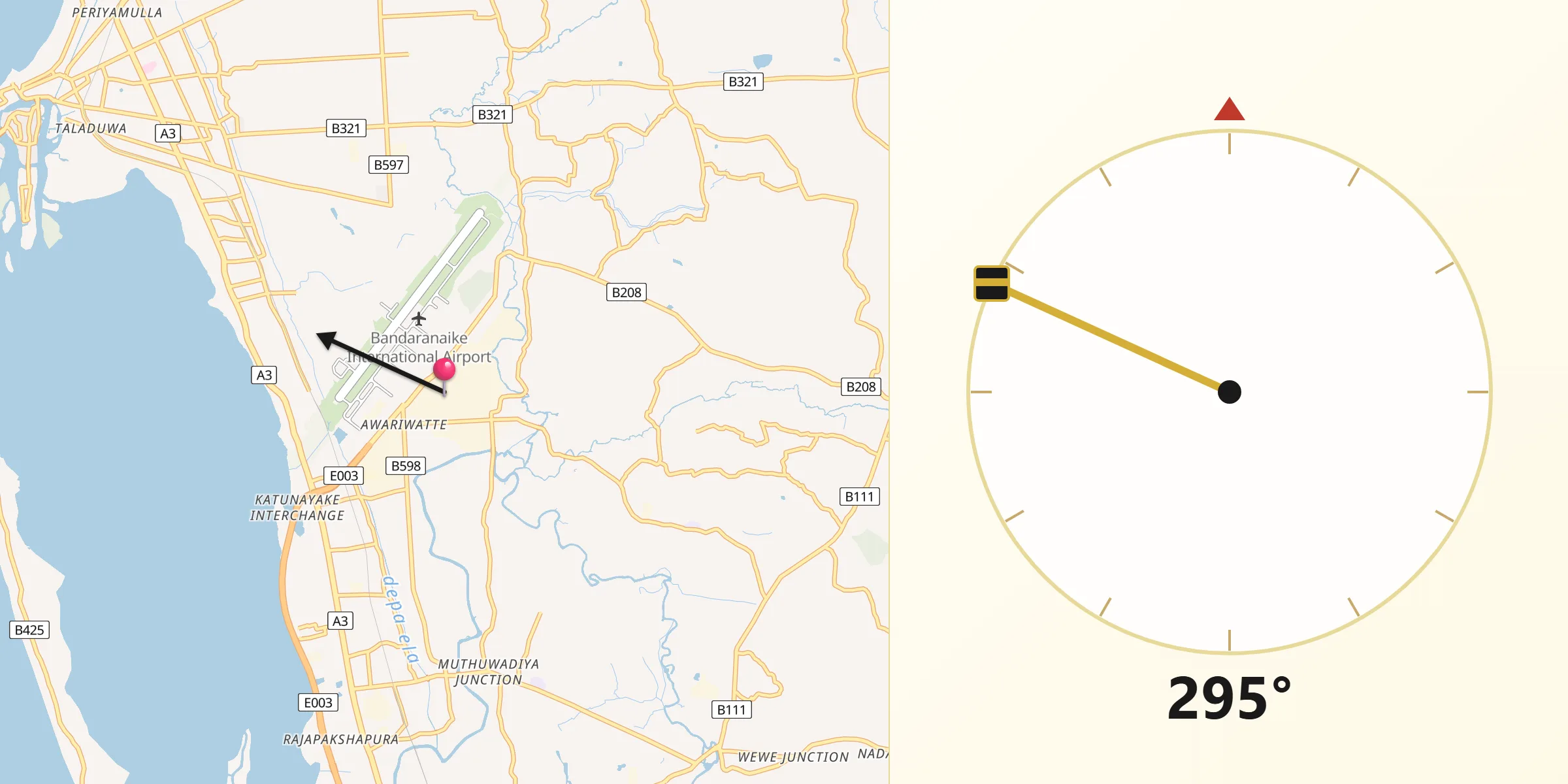 Qibla Direction from Katunayaka